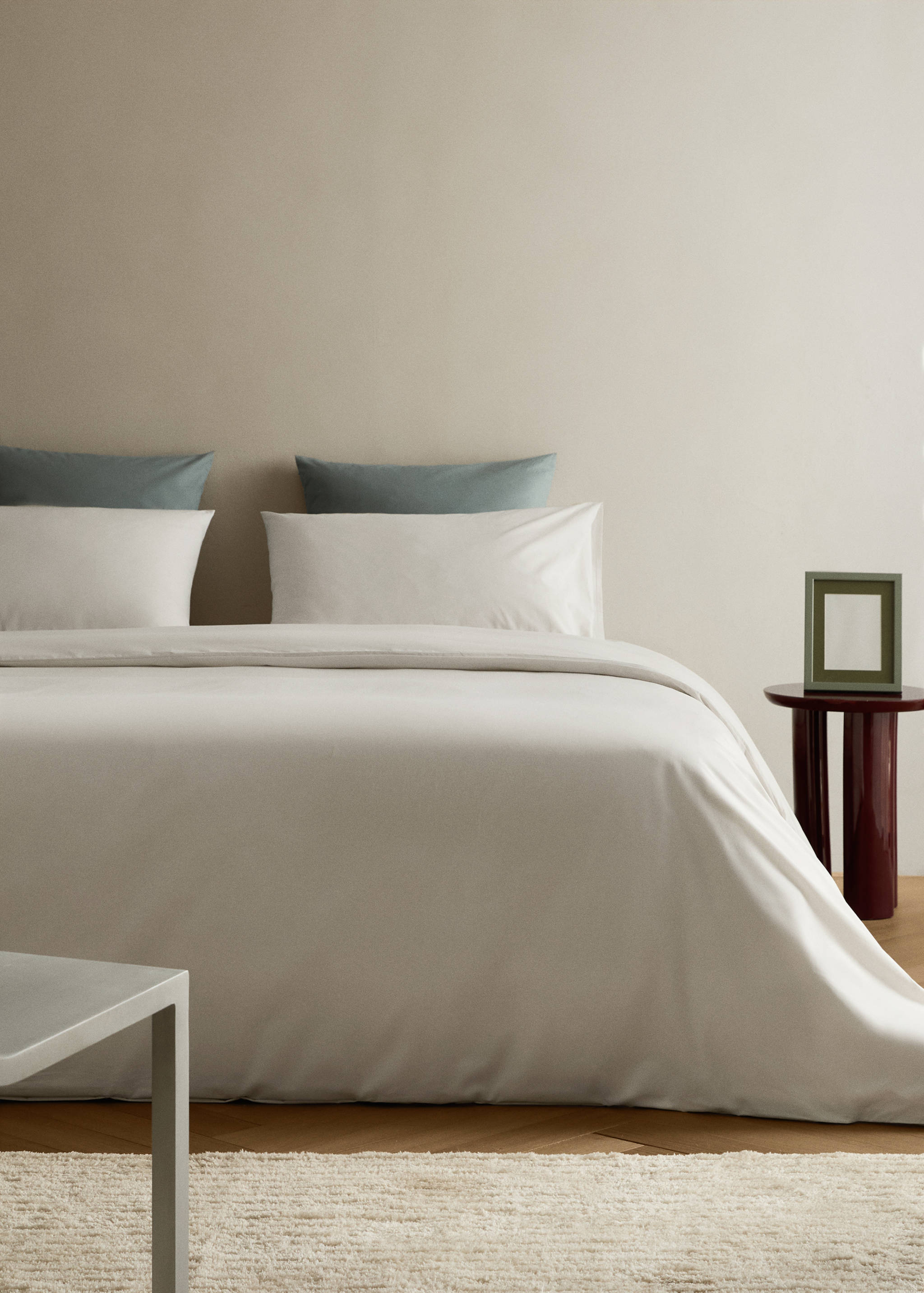 Percale cotton duvet cover with linen trim Queen bed - General plane