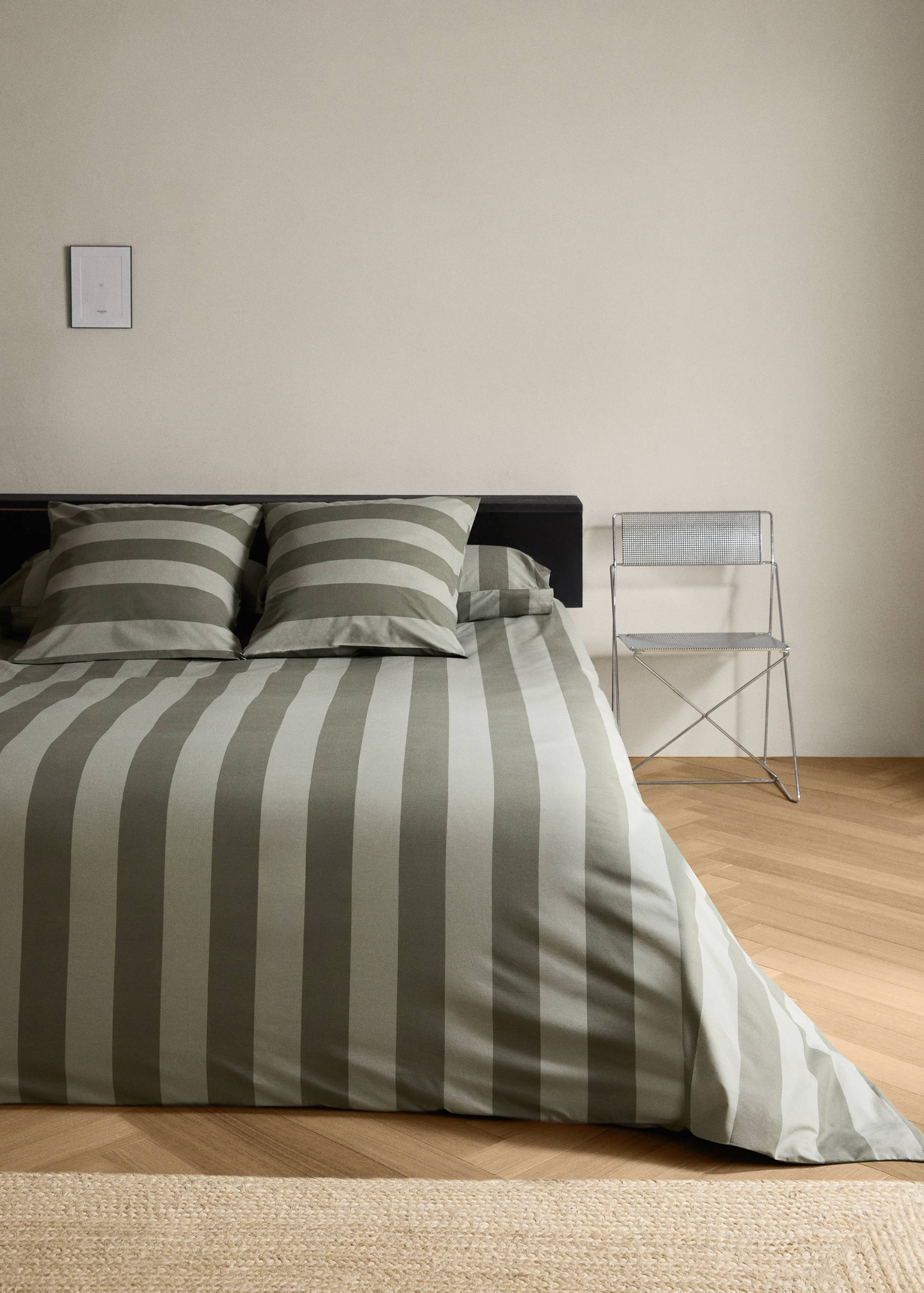 500-thread cotton percale striped duvet cover for 53.15/55.12 in bed - General plane