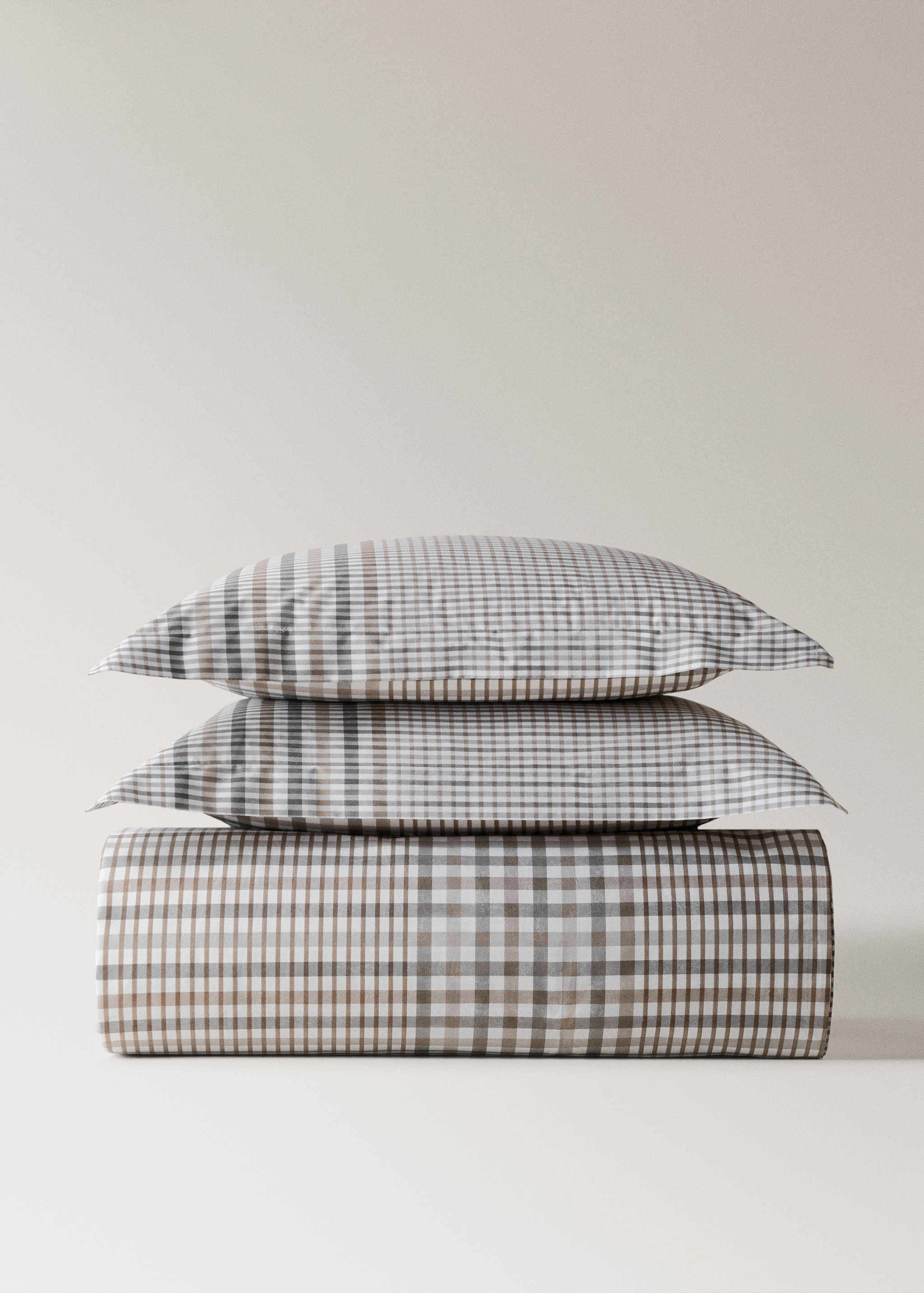 200-thread count percale cotton check-print duvet cover for 135/140 cm bed - Article without model