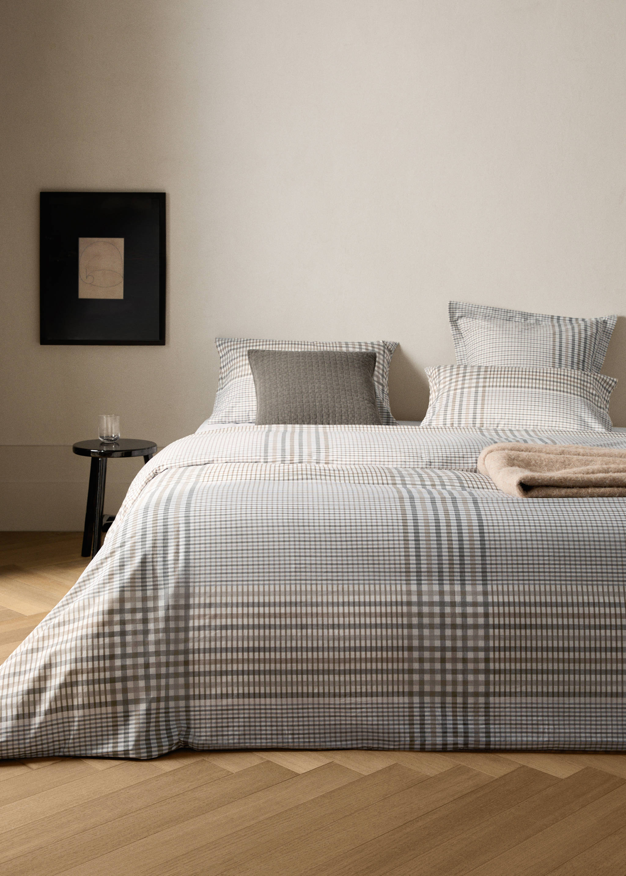 Funda nórdica algodón percal 200 hilos cuadros cama 180/200 cm - Plano general