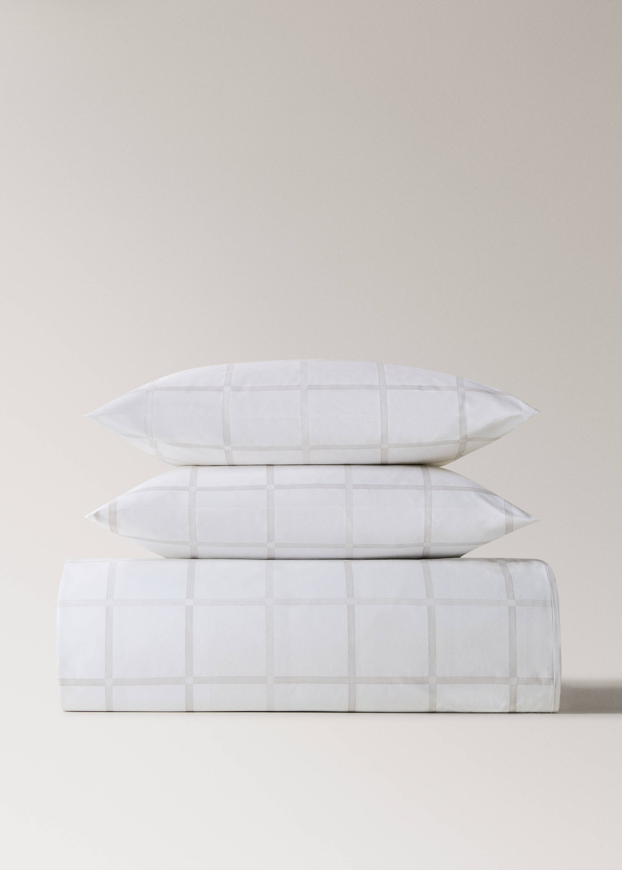 Reversible percale cotton duvet cover with stripe and check print for 150/160 cm bed - Article without model