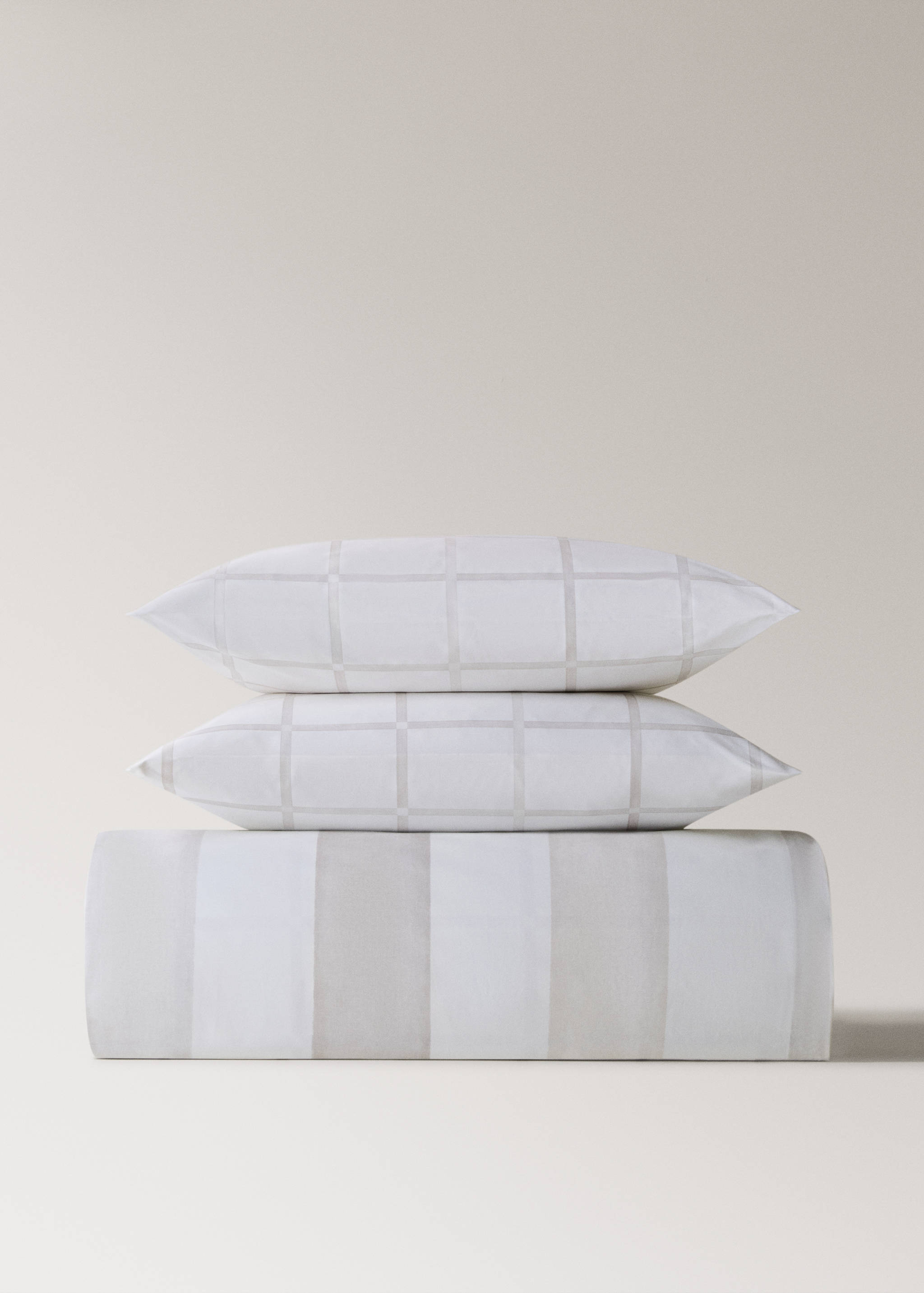 Reversible percale cotton duvet cover with stripe and check print for 150/160 cm bed - Details of the article 4