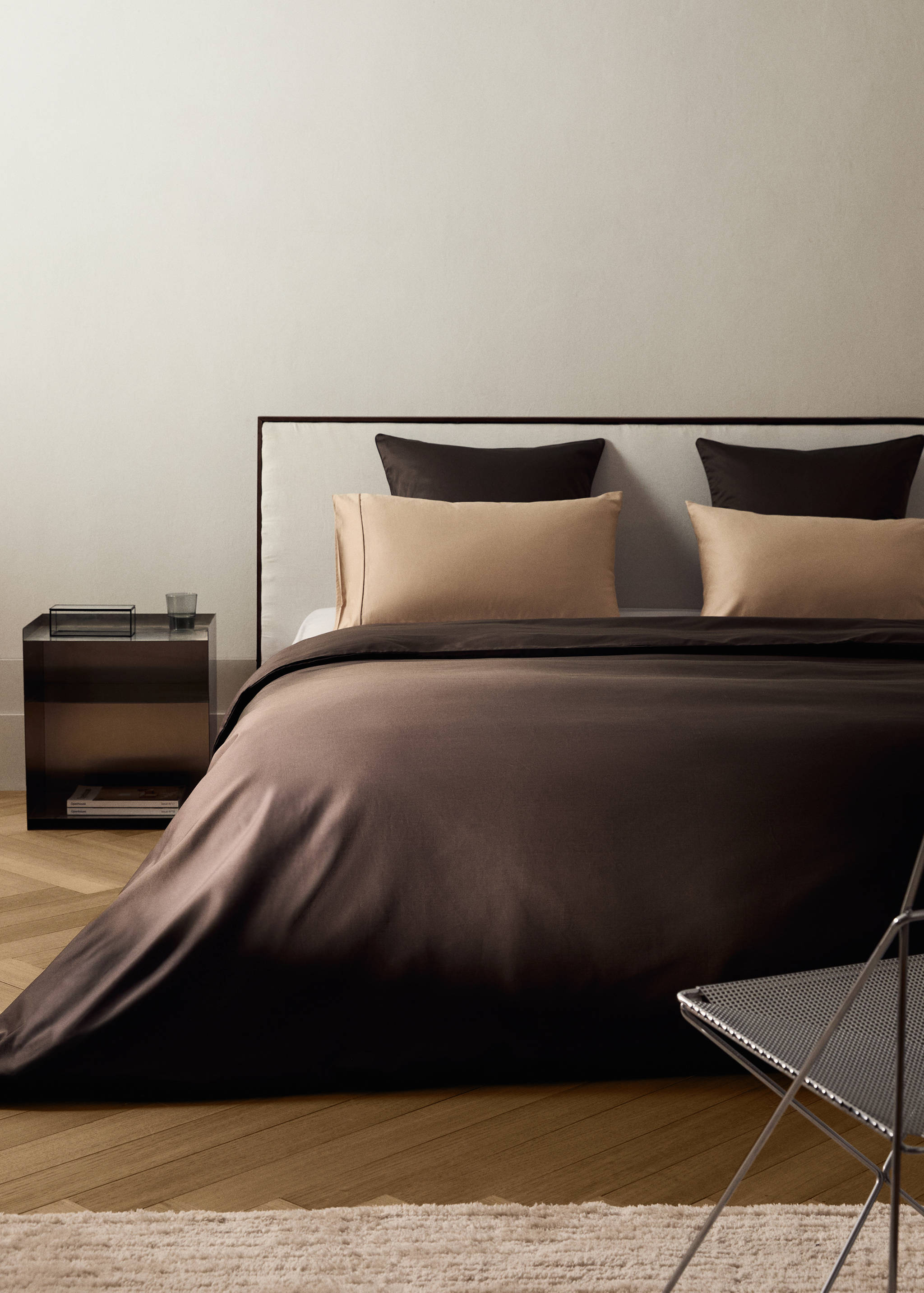 600-thread count satin cotton duvet cover Single bed - General plane