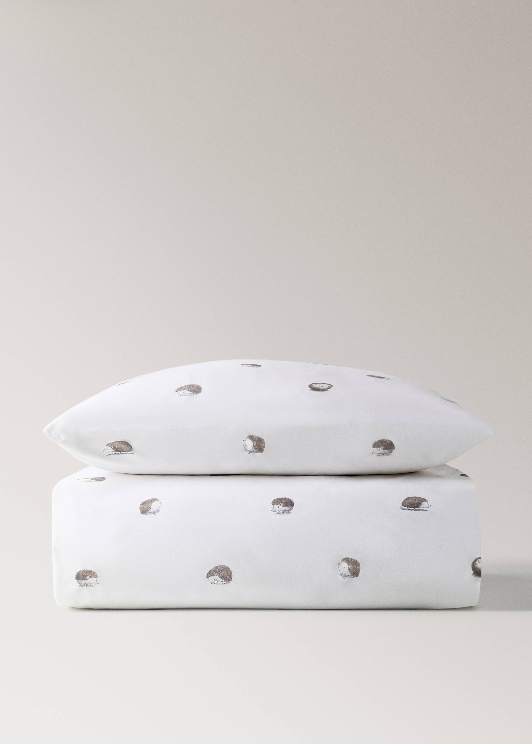 Cotton children's duvet cover with hedgehog print for 135/140 cm bed - Article without model