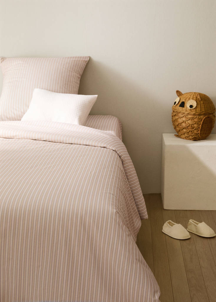 Percale cotton fine-striped children's duvet cover for 135/140 cm bed — Vanilla