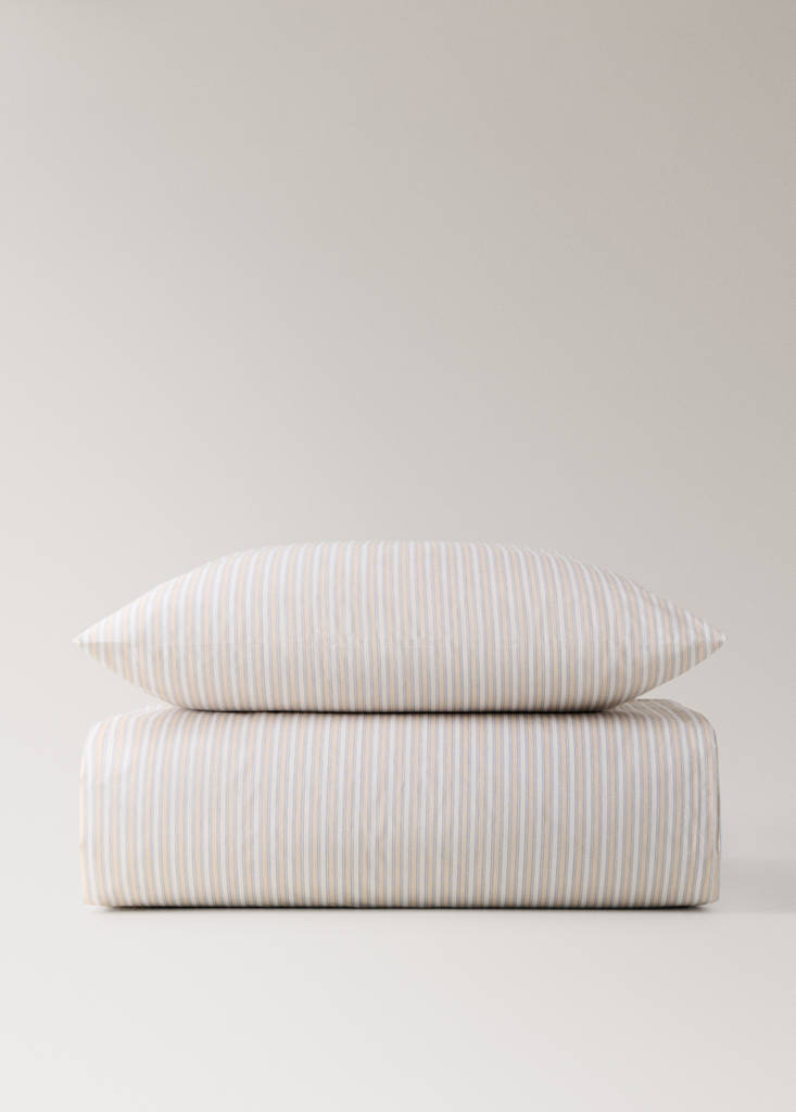 Percale cotton fine-striped children's duvet cover for 135/140 cm bed — Vanilla
