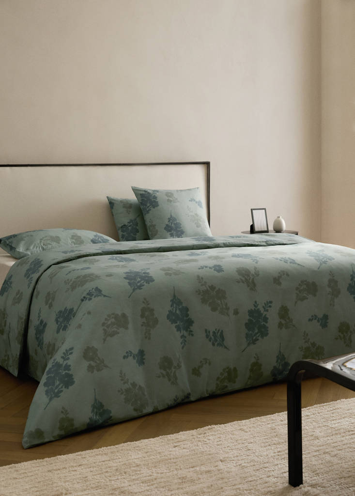 MANGO HOME - Housse de couette percale de coton 200 fils fleur estompée lit 135/140 cm vert d´eau - Lit 135/140 cm