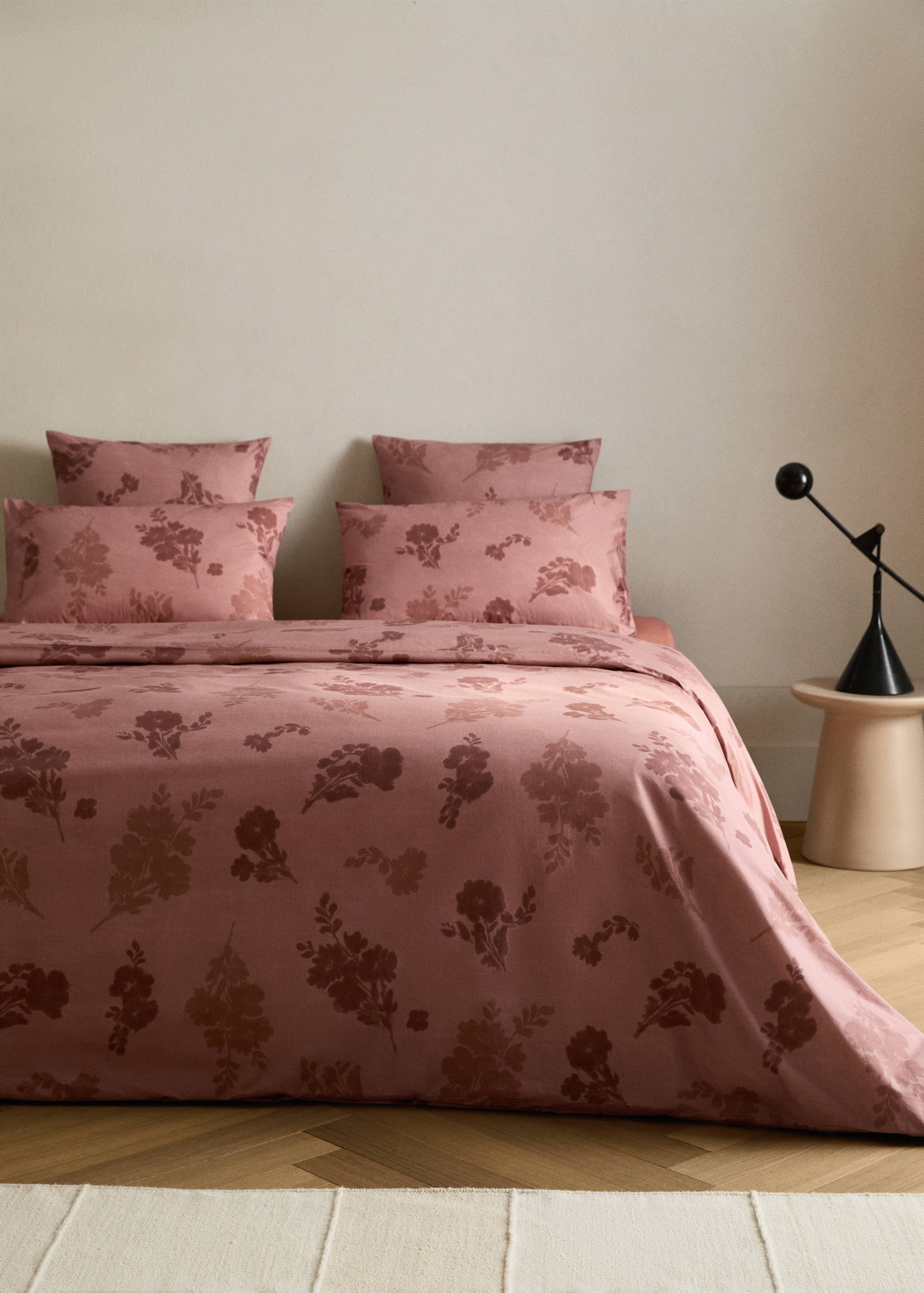 200-thread count percale cotton duvet cover with blurred floral print for 135/140 cm bed - General plane