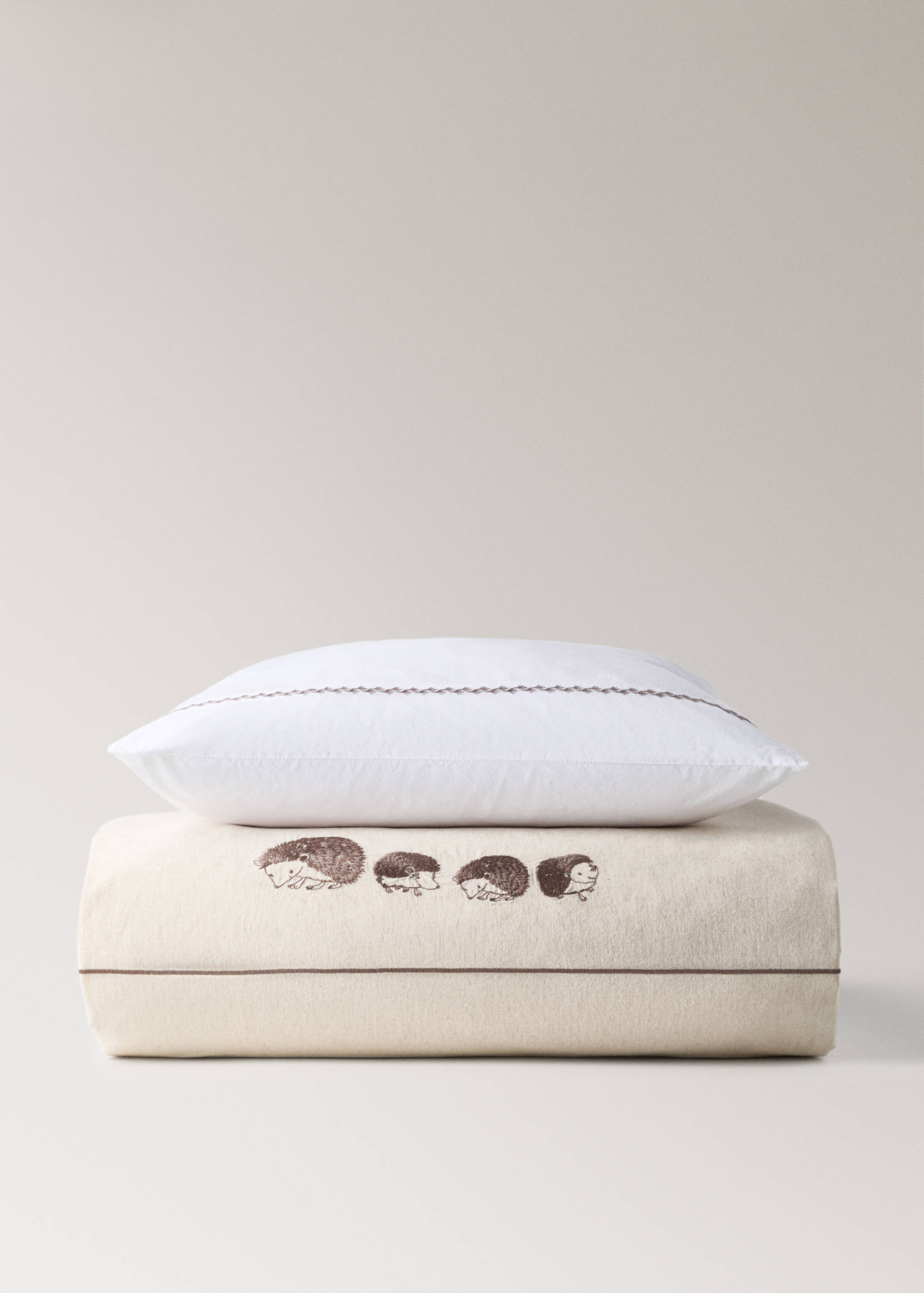 Children's cotton-linen duvet cover with embroidered hedgehogs for 90 cm bed - Article without model