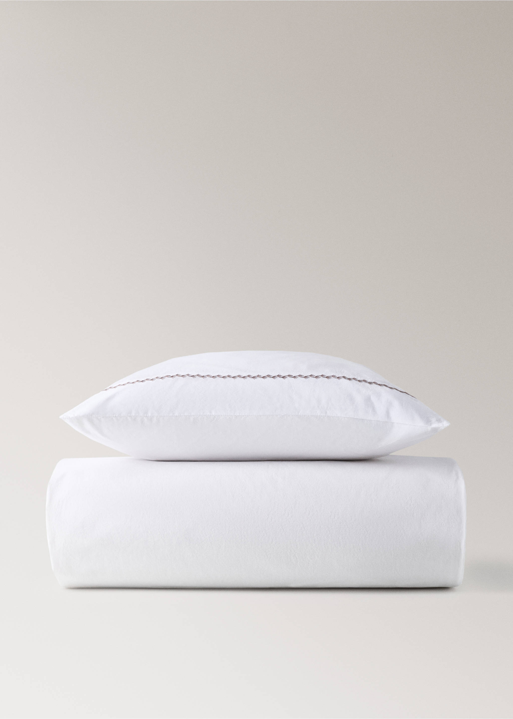 Children's cotton-linen duvet cover with embroidered hedgehogs for 90 cm bed - Details of the article 1, White. Ref: 17001630-00.