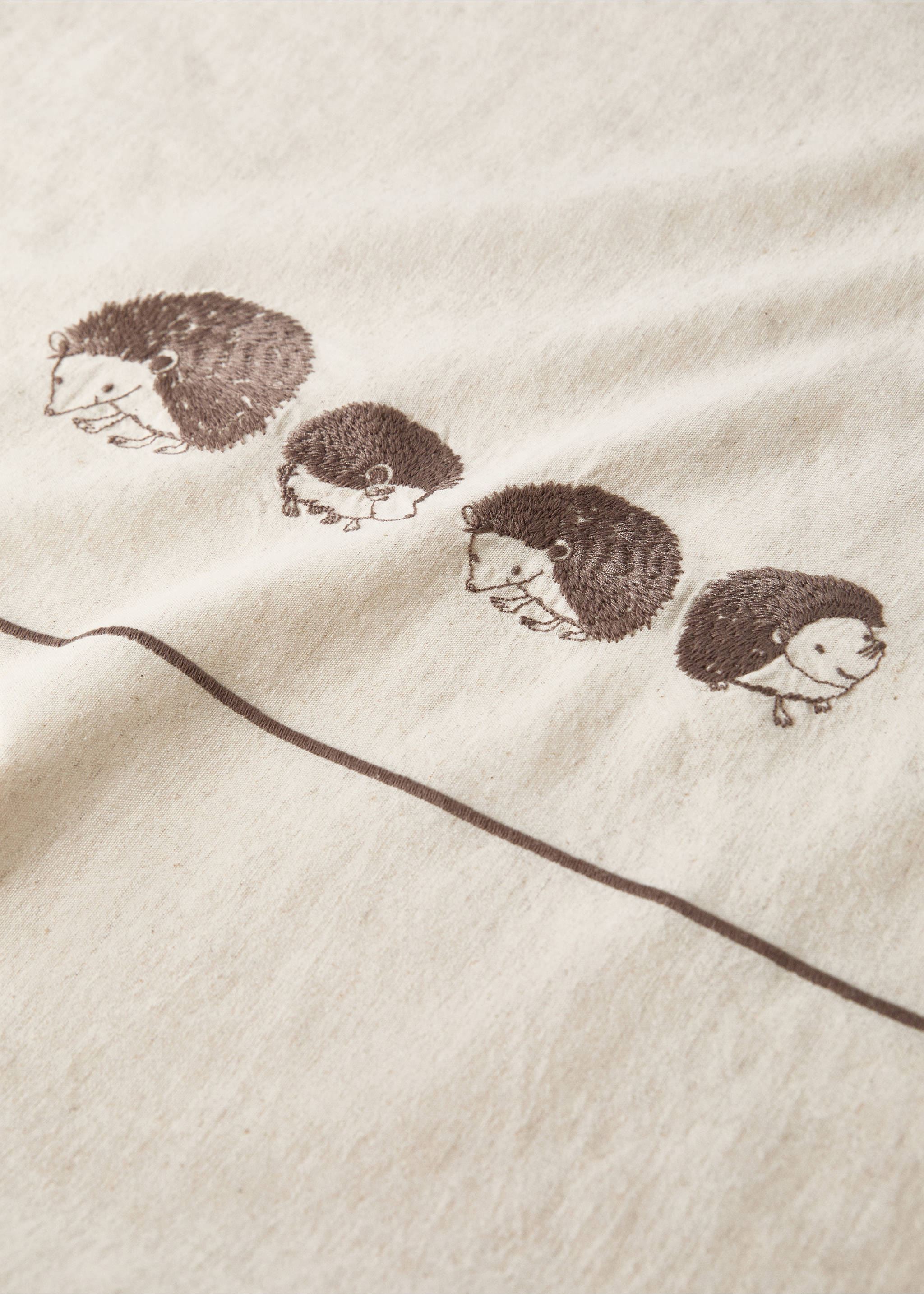 Children's cotton-linen duvet cover with embroidered hedgehogs for 90 cm bed - Details of the article 4, White. Ref: 17001630-00.