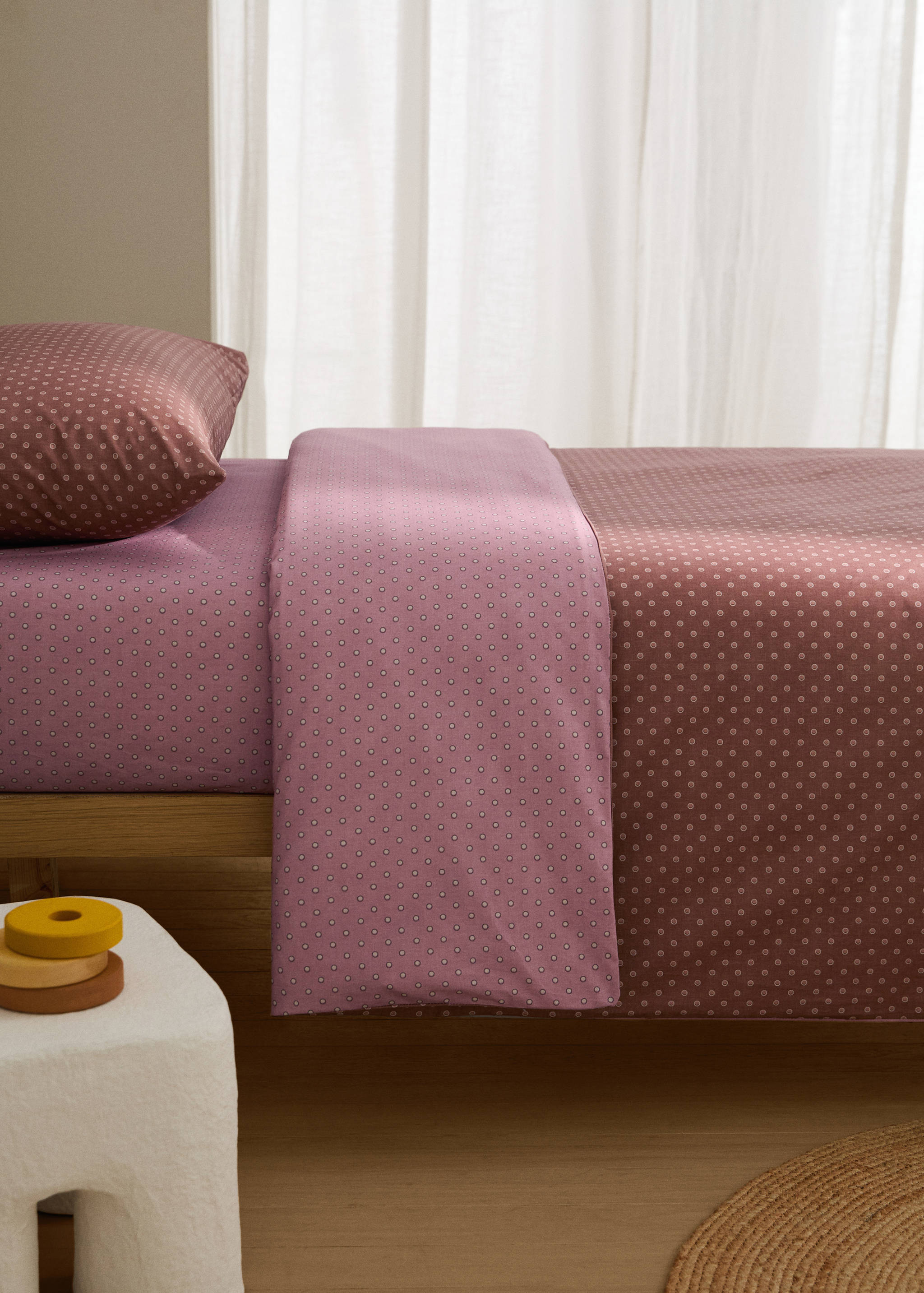Reversible cotton polka-dot duvet cover for 90 cm bed - General plane