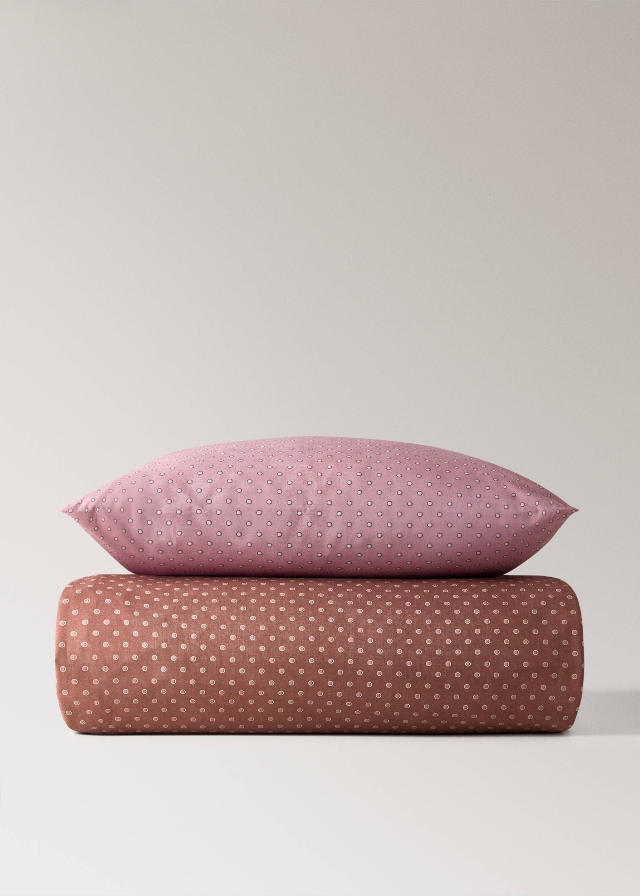 Reversible cotton polka-dot duvet cover for 90 cm bed - Details of the article 4, Pink. Ref: 17001631-00.