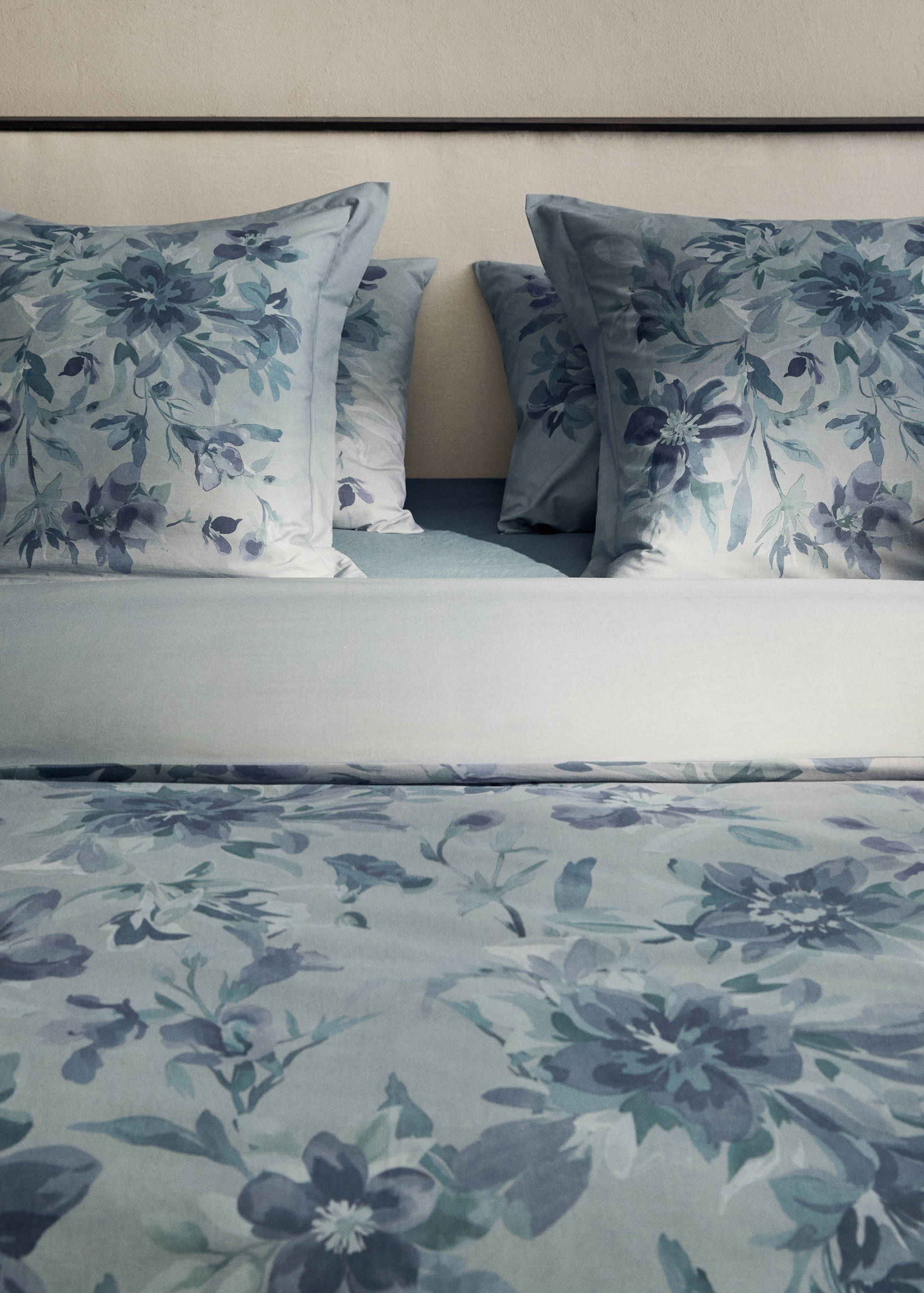 Percale cotton watercolour floral-print duvet cover for 150/160 cm bed - Details of the article 7