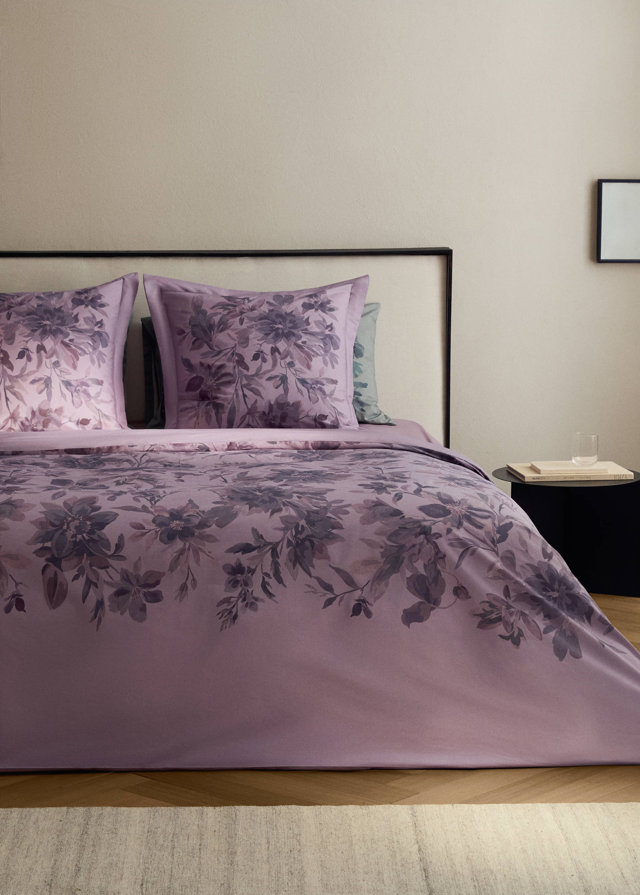 Percale cotton watercolour floral-print duvet cover for 150/160 cm bed - General plane