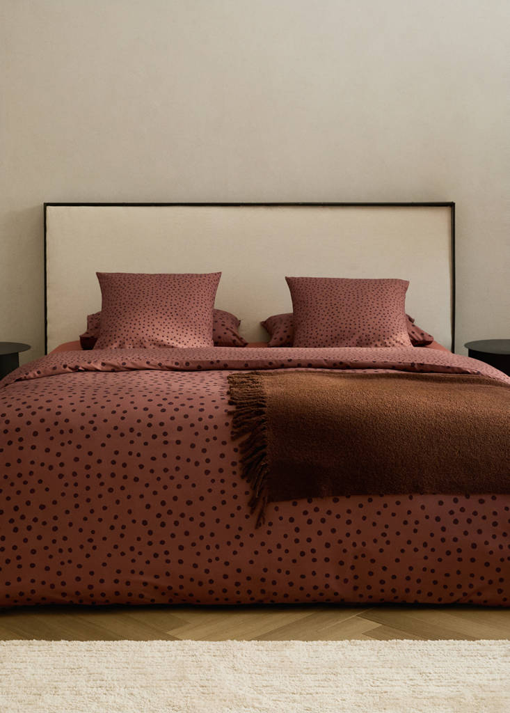 MANGO HOME - Housse de couette percale de coton 200 fils imprimé pois lit 90 cm orange brûlé - Lit 90 cm