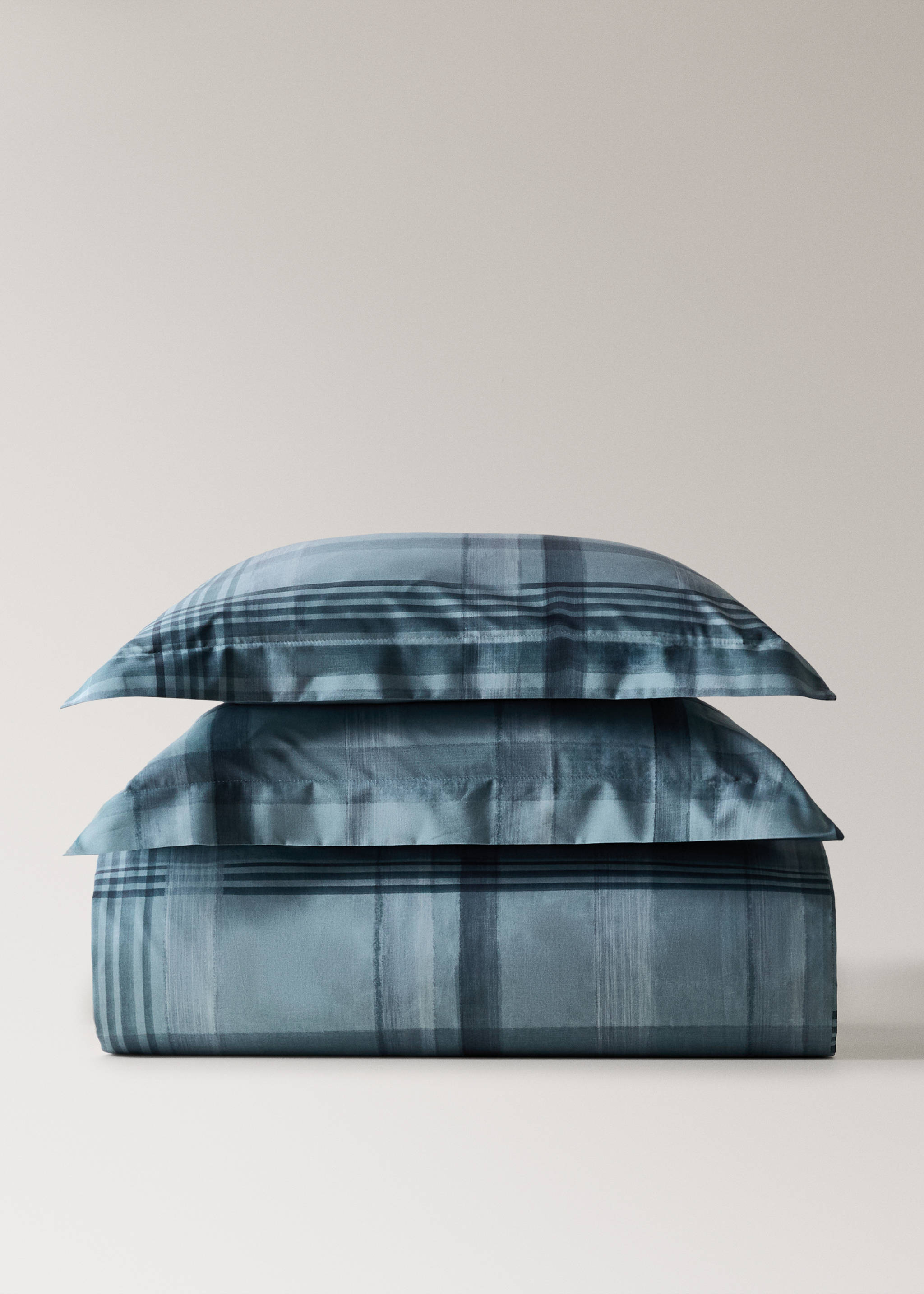 Percale cotton watercolour check-print duvet cover for 135/140 cm bed - Article without model