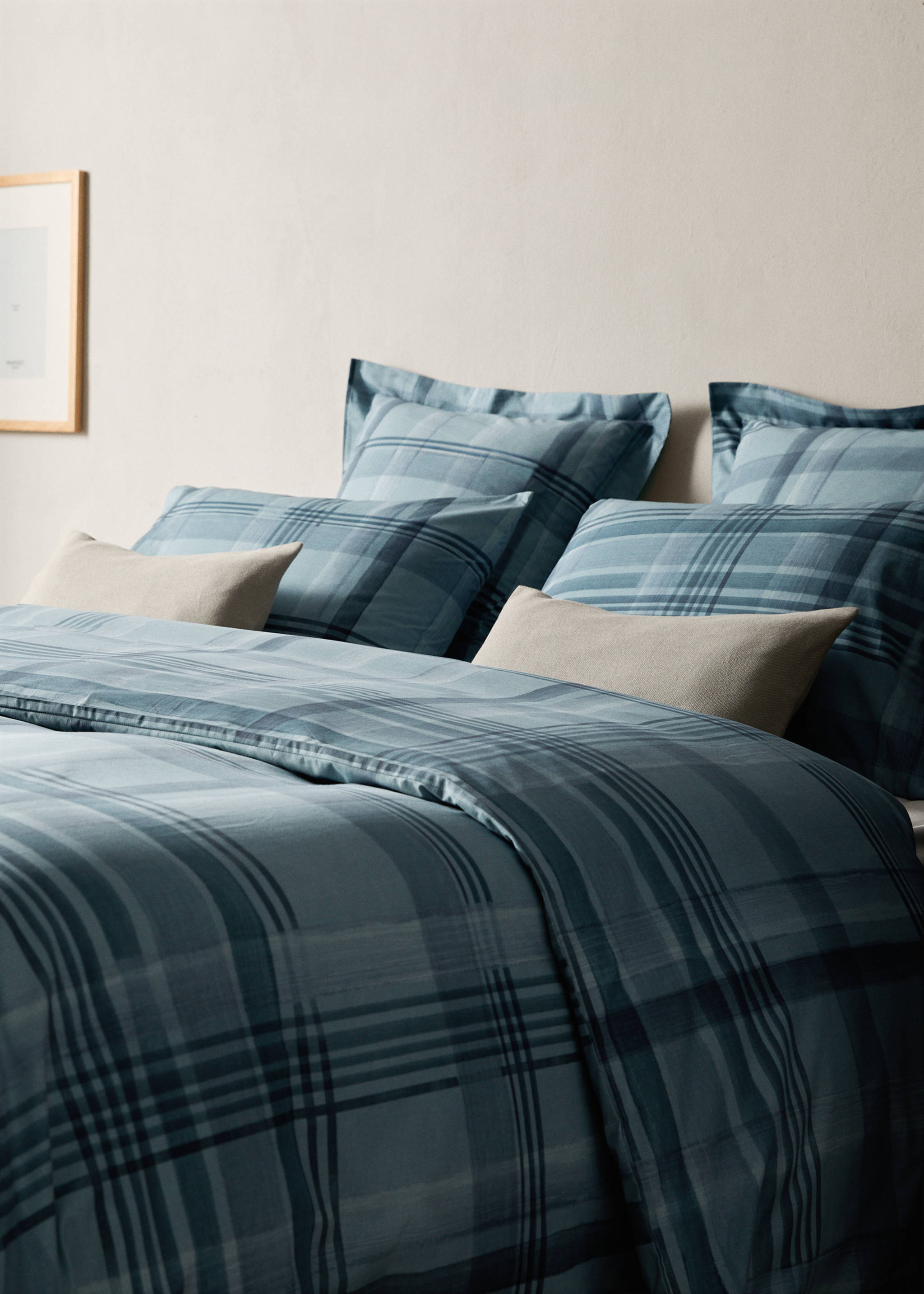 Percale cotton watercolour check-print duvet cover for 180/200 cm bed - Details of the article 7