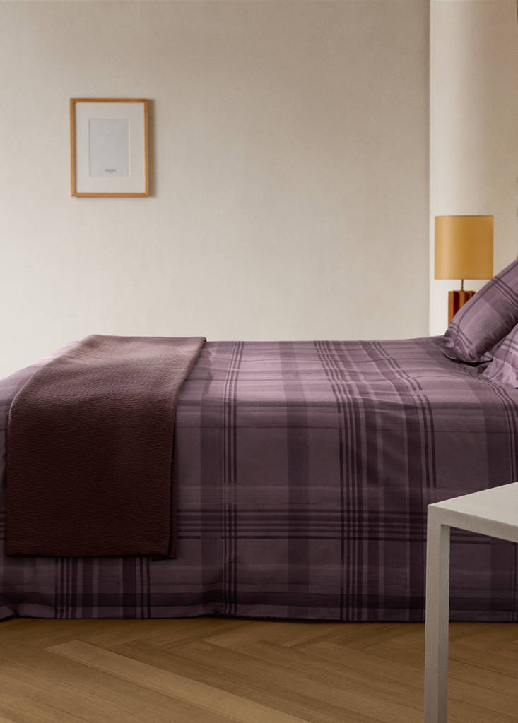 MANGO HOME - Housse de couette percale de coton imprimé à carreaux aquarelle lit 180/200 cm prune - Lit 180/200 cm