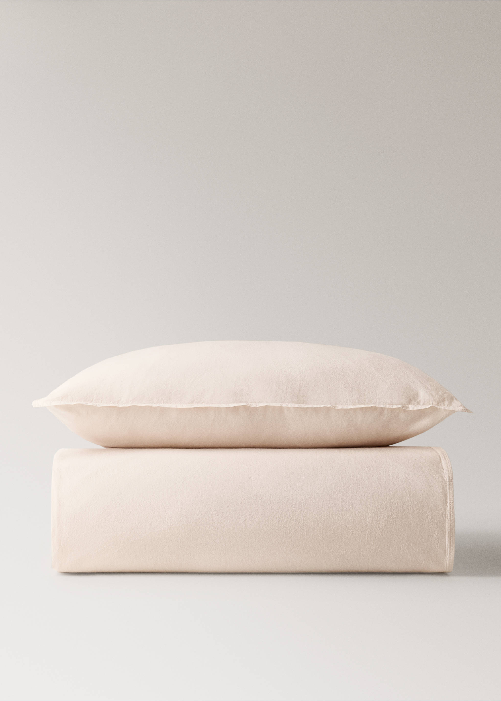 Children’s washed cotton double-stitched duvet cover for 90 cm bed - Article without model, Ecru. Ref: 17001650-00.