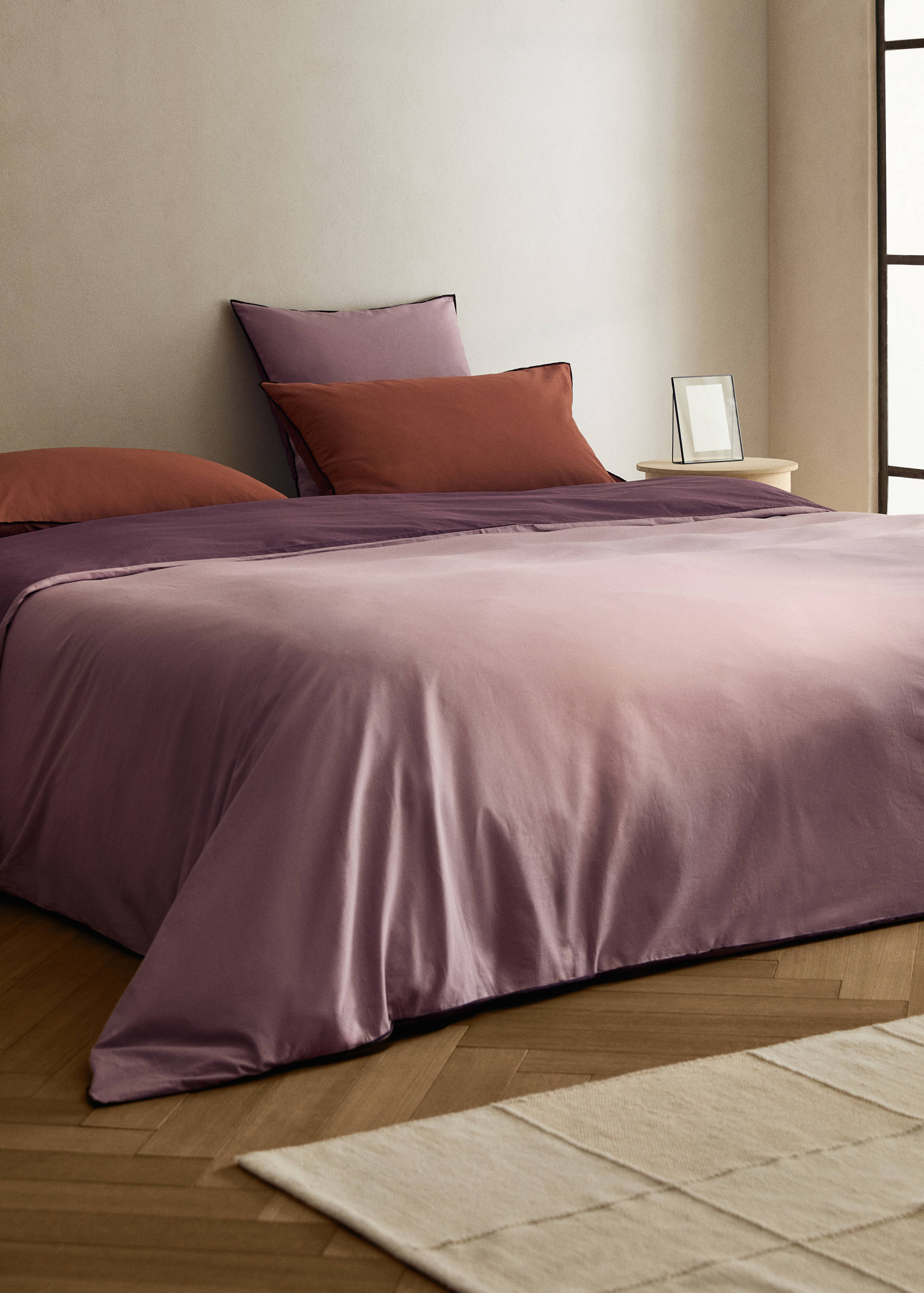 Housse de couette percale de coton 200 fils overlock  contraste lit 200 cm - Plan général