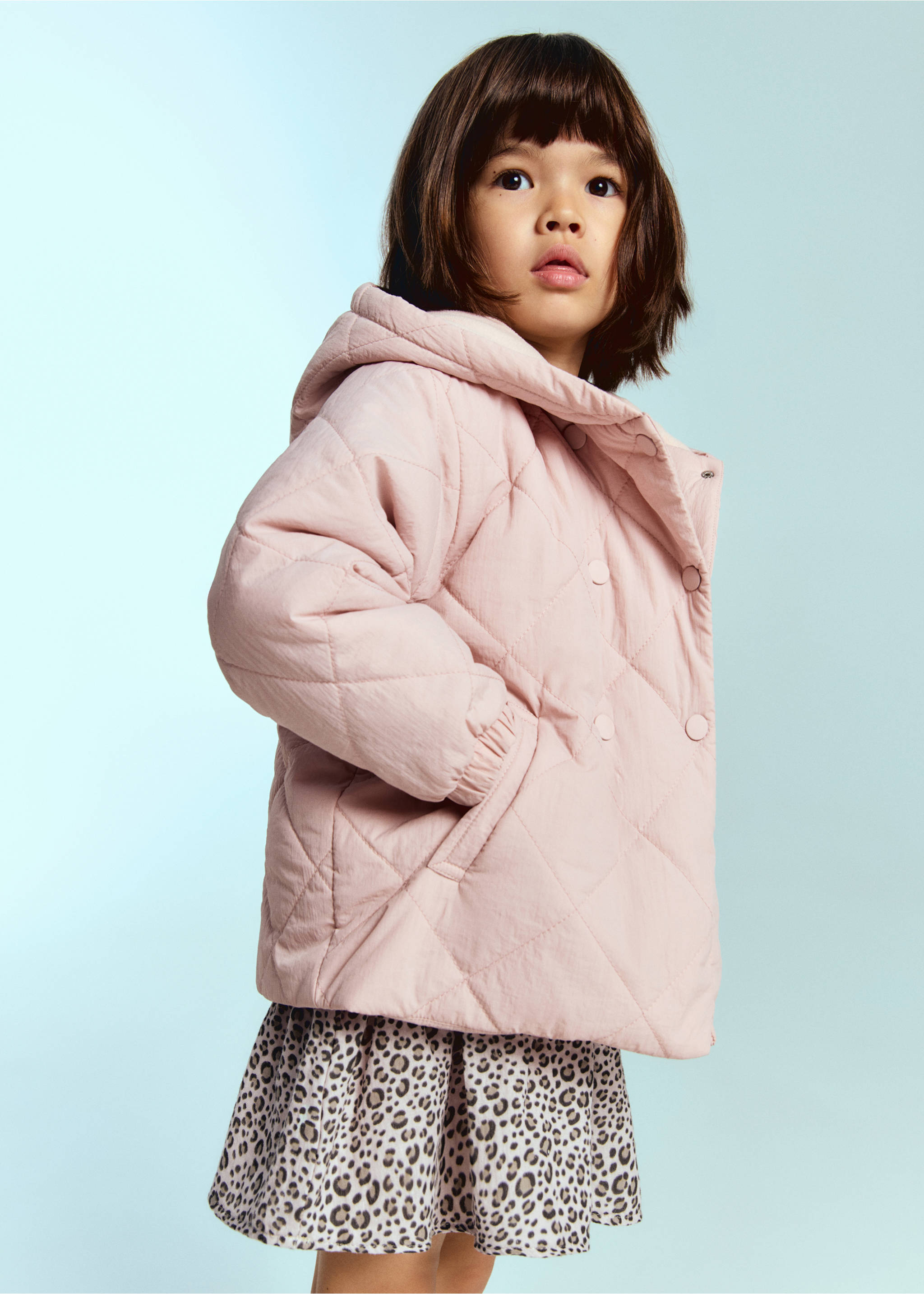 Anorak acolchado capucha - Plano medio, Rosa. Ref: 17002535-00.