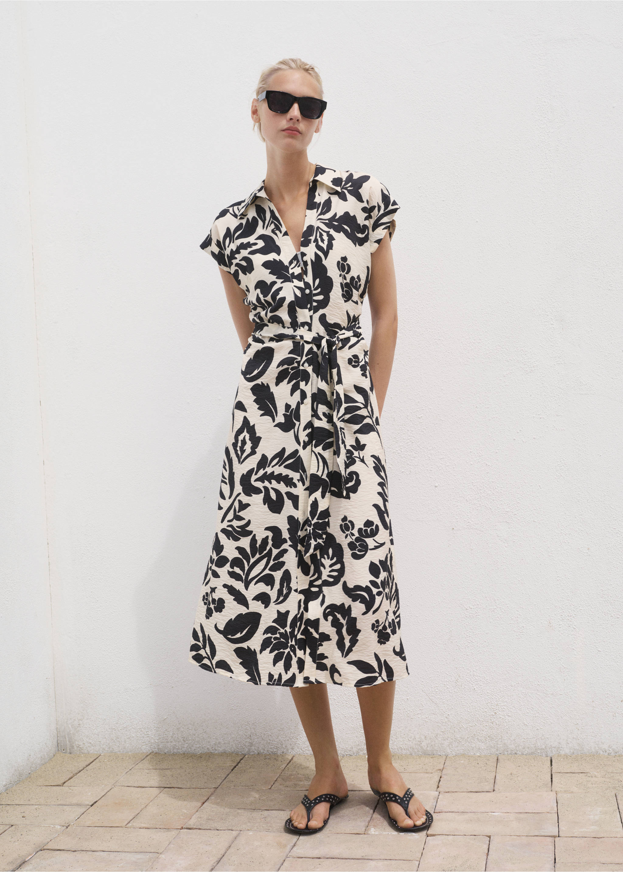 Robe chemisier imprimé floral - Plan général, Blanc cassé. Ref: 17002538-00.