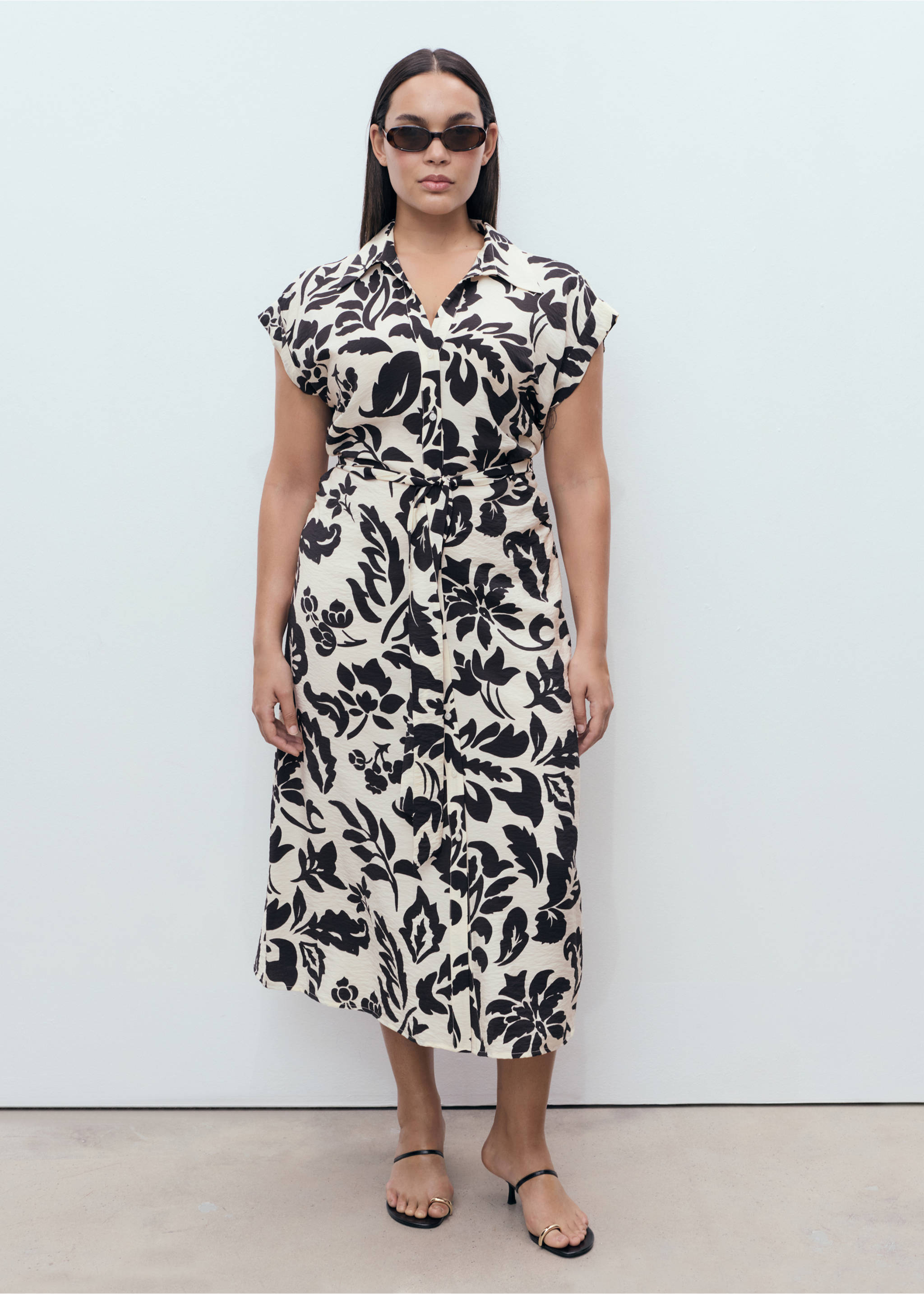 Floral-print shirt-style dress - Details of the article 3, Off White. Ref: 17002538-00.