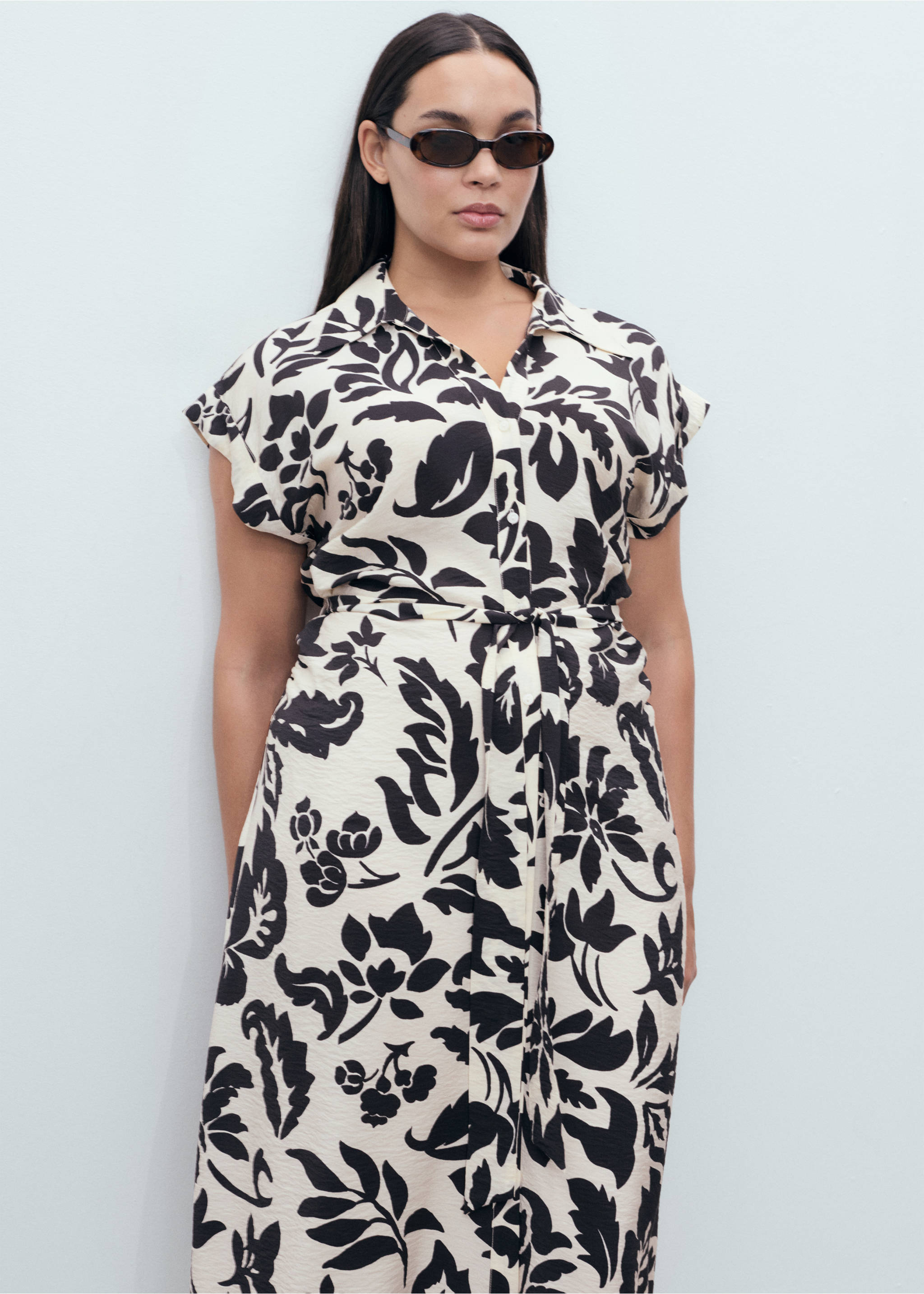 Floral-print shirt-style dress - Details of the article 5, Off White. Ref: 17002538-00.