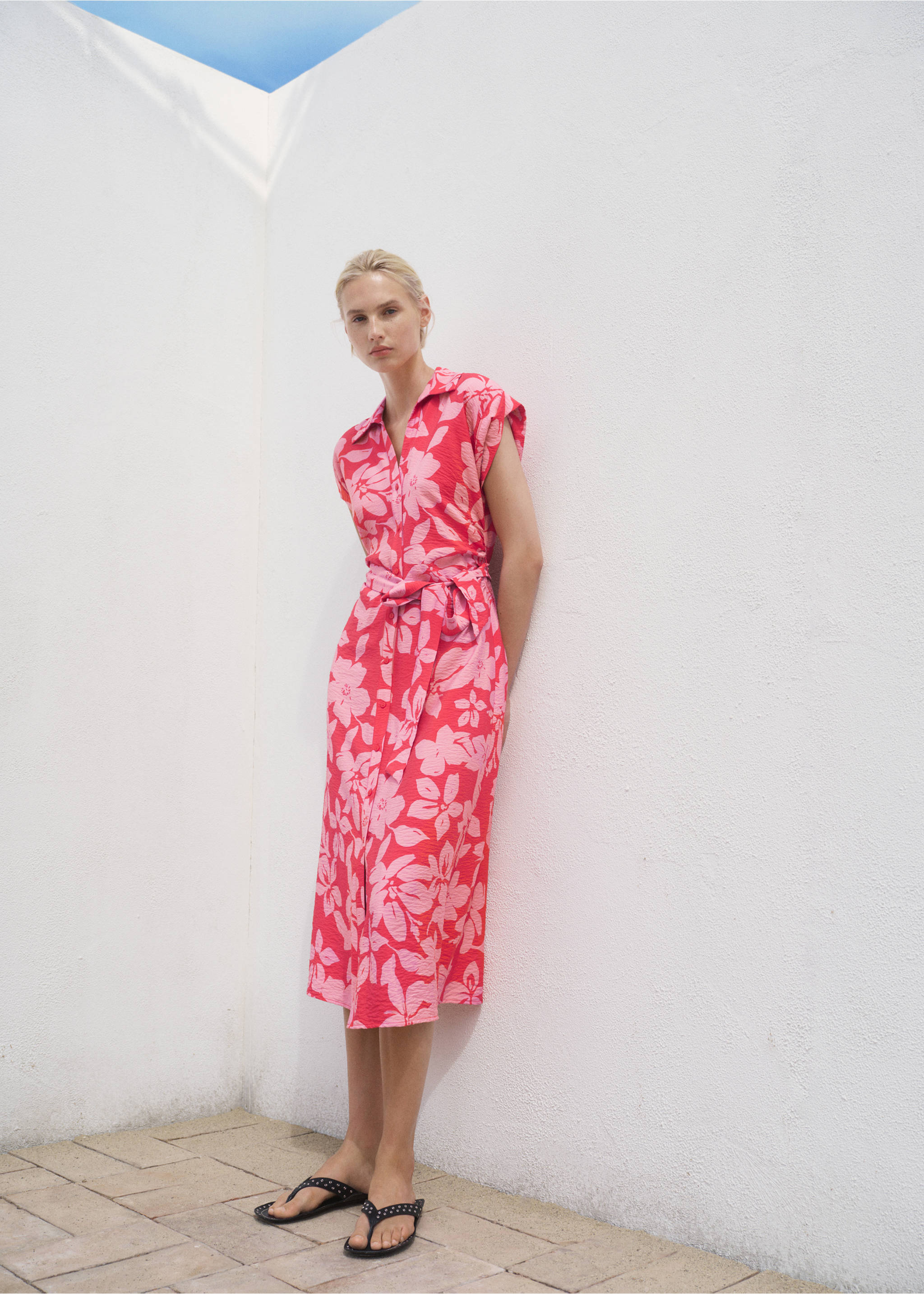 Floral-print shirt-style dress - General plane, Fuchsia. Ref: 17002538-00.