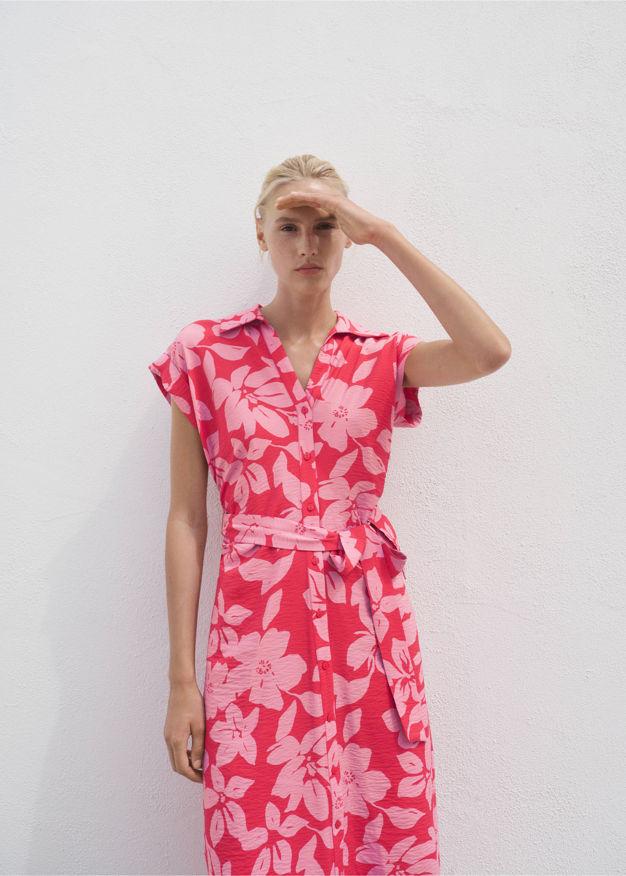 Floral-print shirt-style dress - Medium plane, Fuchsia. Ref: 17002538-00.