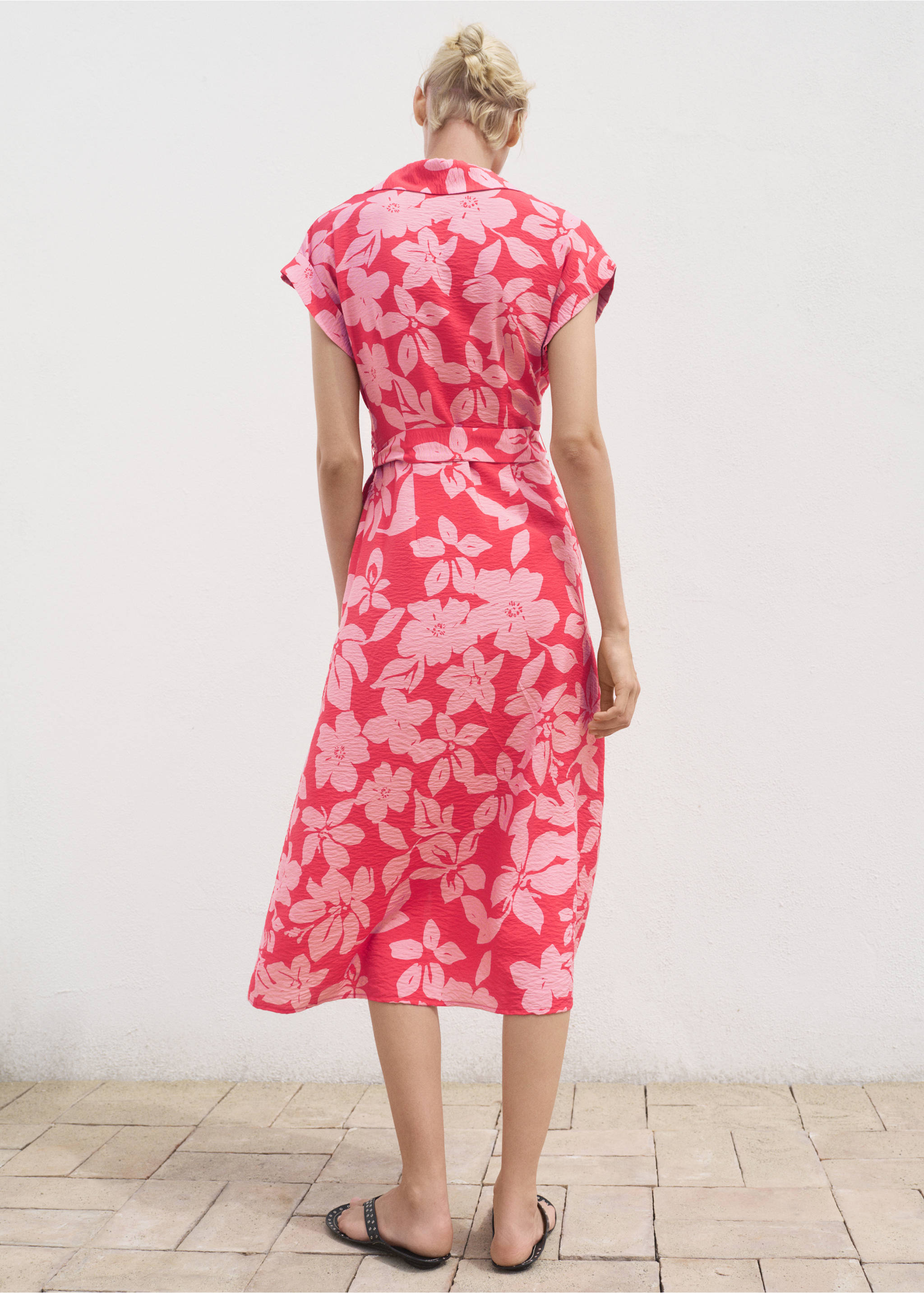 Floral-print shirt-style dress - Reverse of the article, Fuchsia. Ref: 17002538-00.