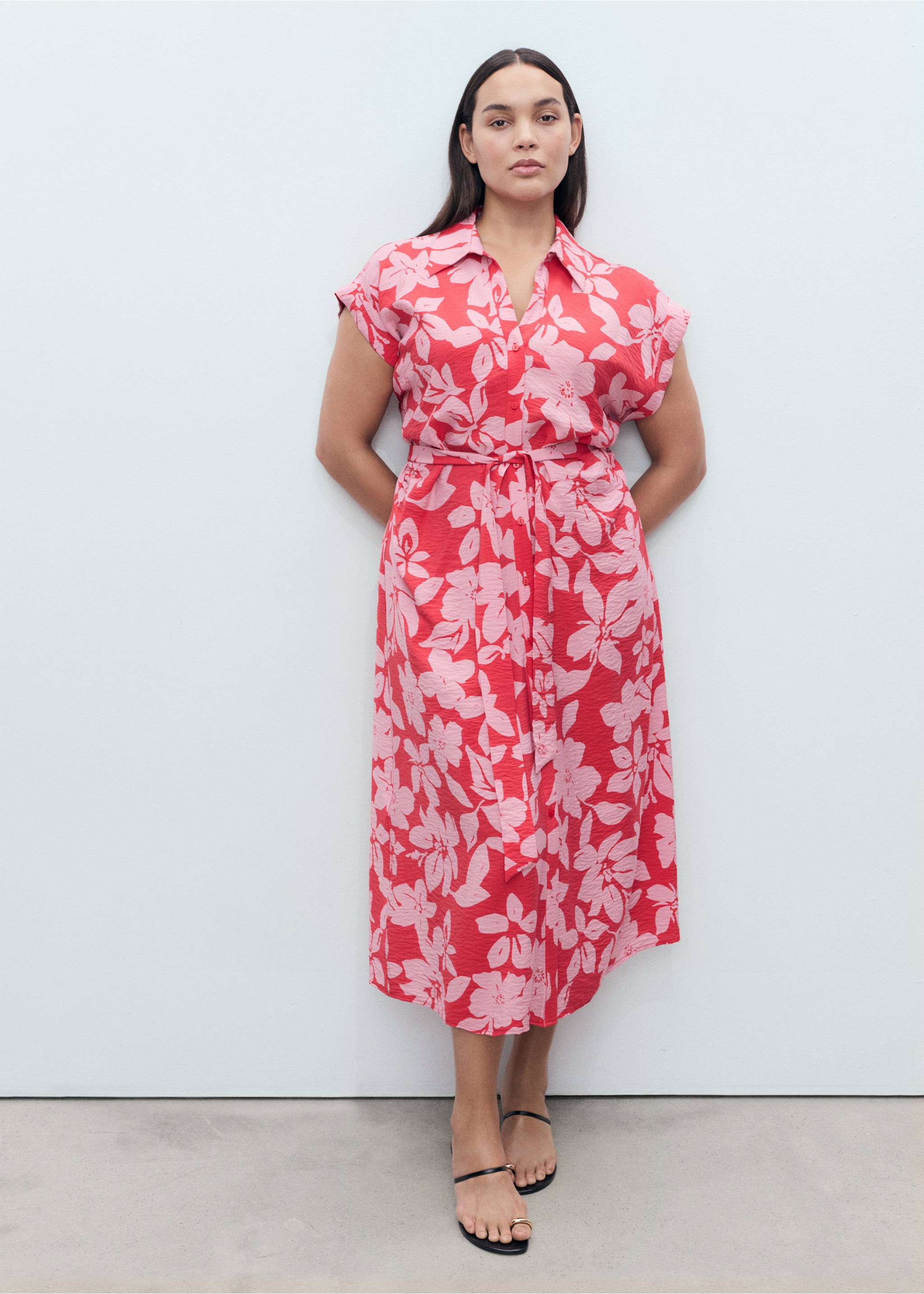 Floral-print shirt-style dress - Details of the article 3, Fuchsia. Ref: 17002538-00.