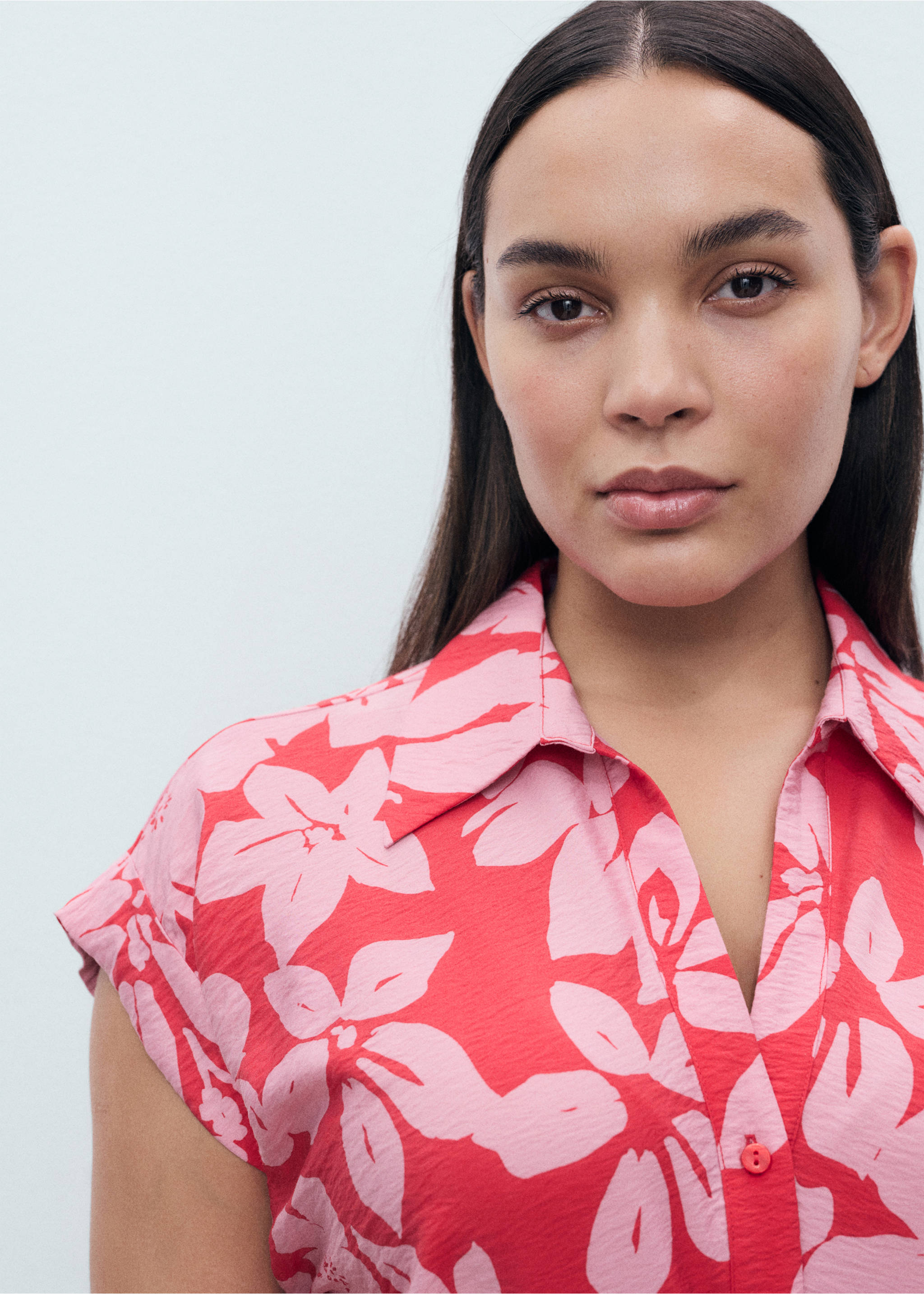 Floral-print shirt-style dress - Details of the article 4, Fuchsia. Ref: 17002538-00.
