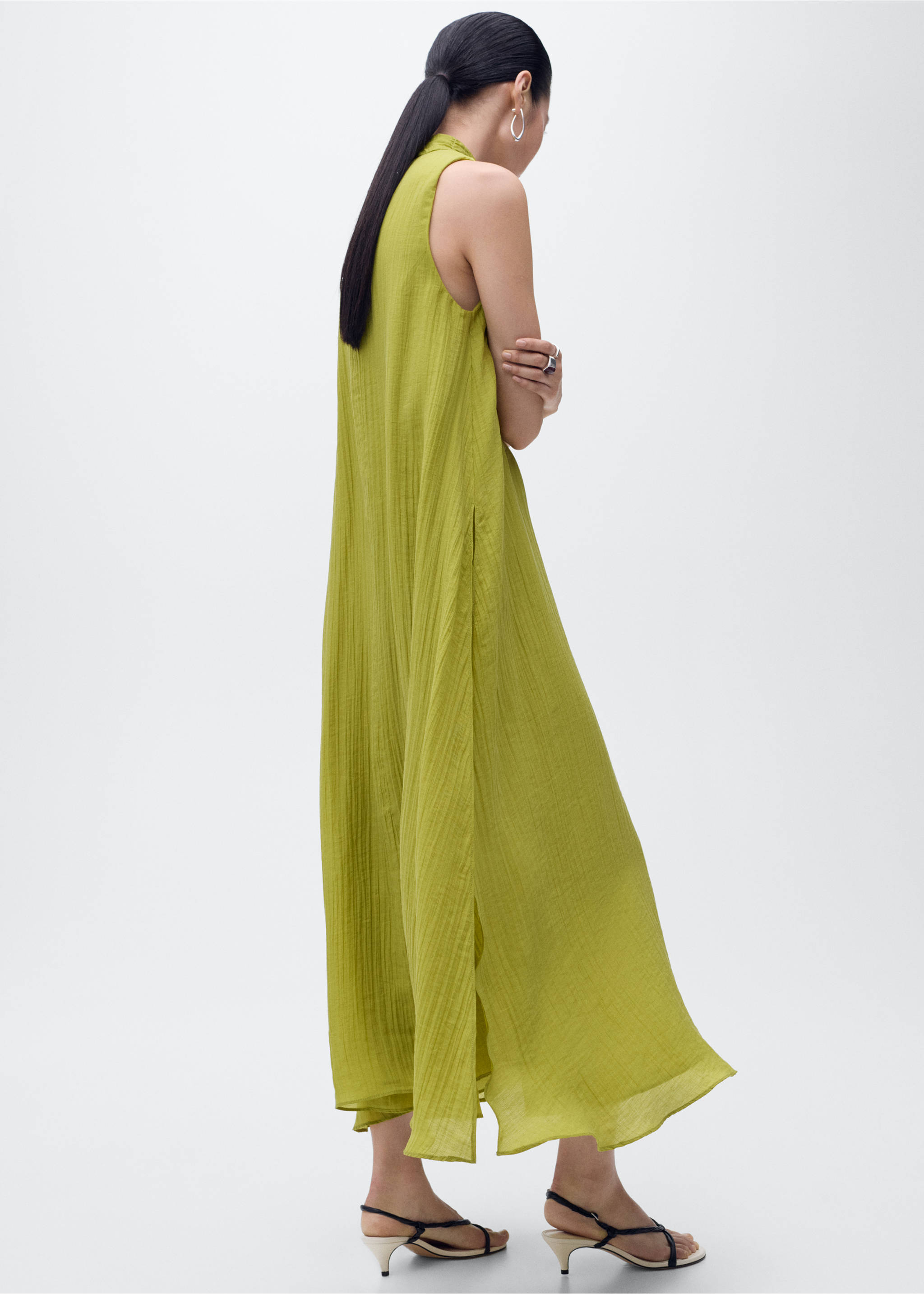 Halter-neck lyocell dress - Reverse of the article, Lime. Ref: 17002540-00.