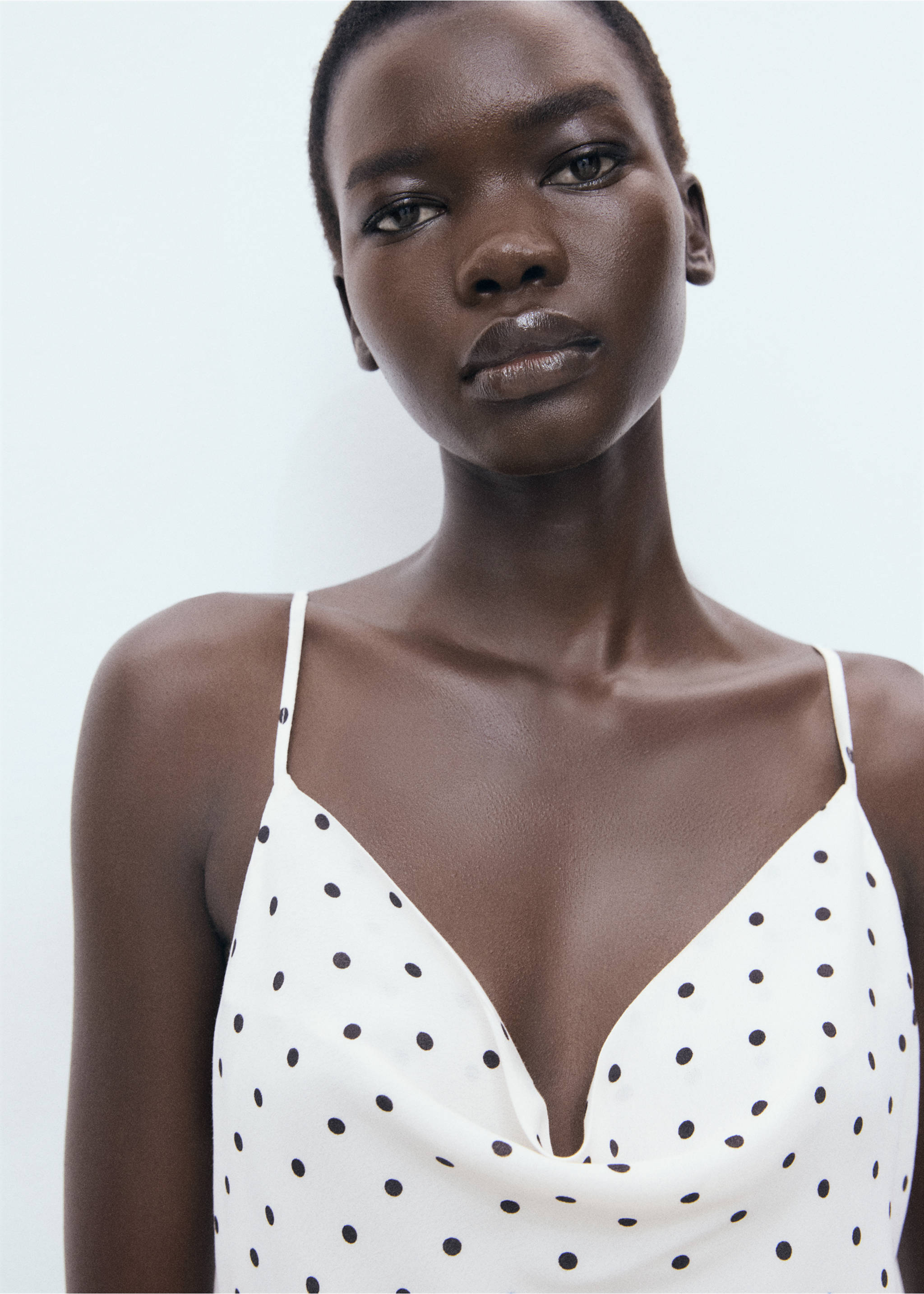 Midi-dress with draped neckline - Details of the article 1, Off White. Ref: 17002542-00.