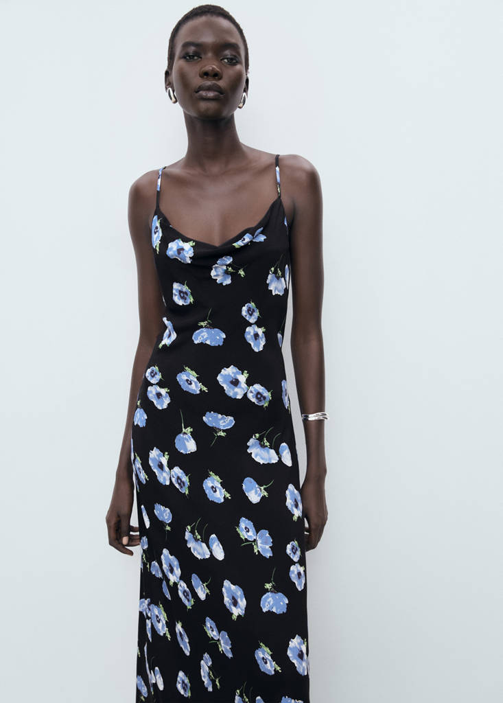Midi-dress with draped neckline