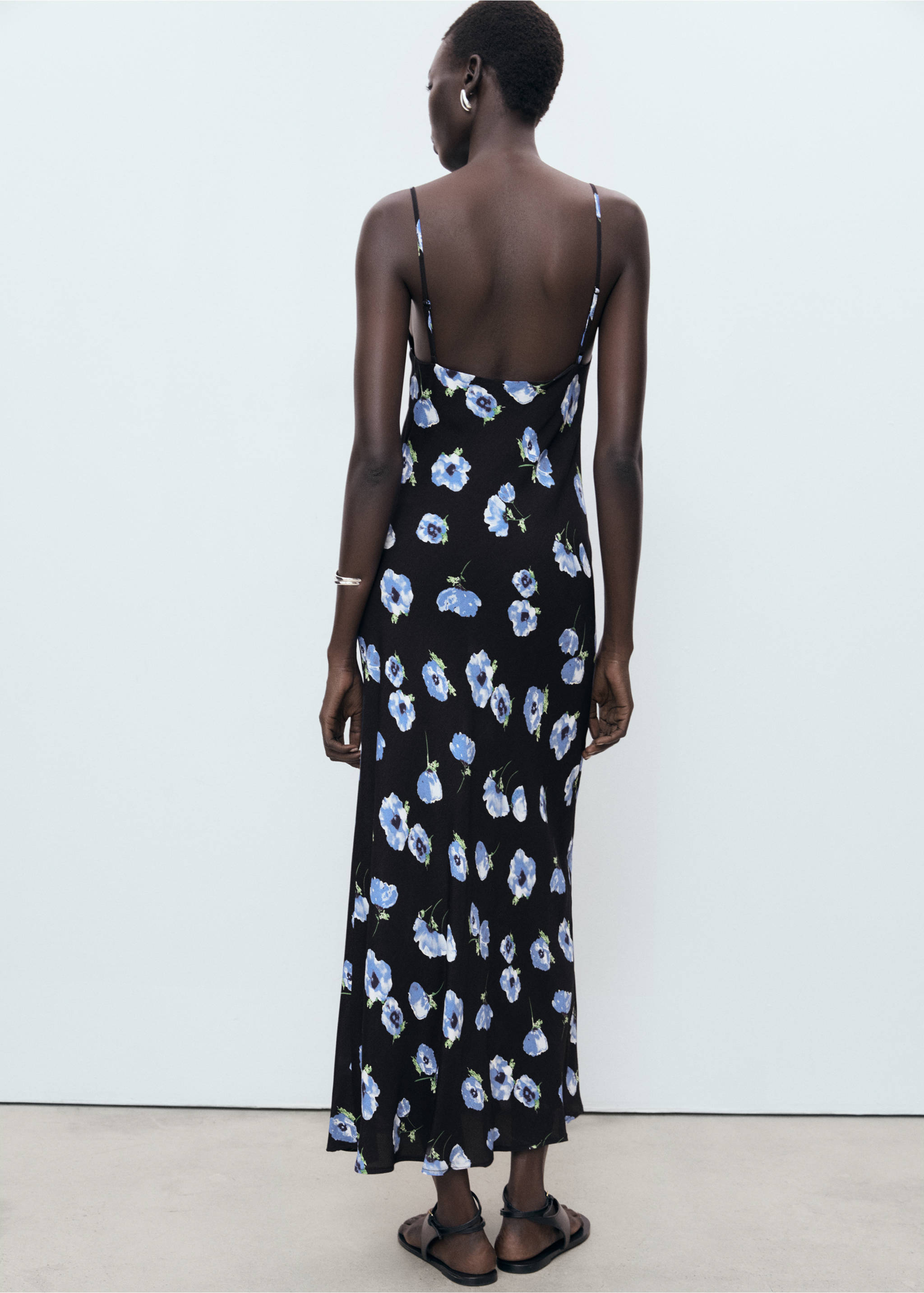 Midi-dress with draped neckline - Reverse of the article, Black. Ref: 17002542-00.