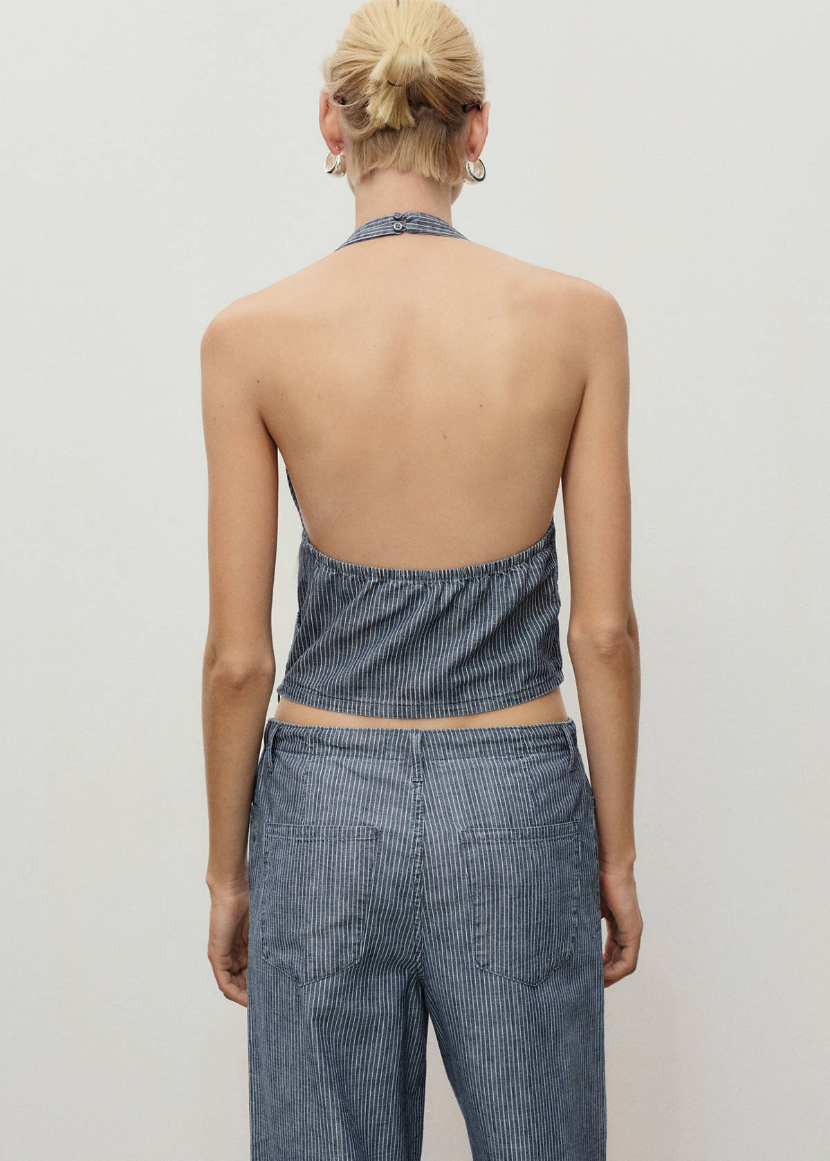 Striped crossover denim top — Blue