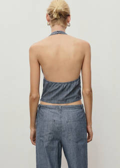 Striped crossover denim top — Blue 3