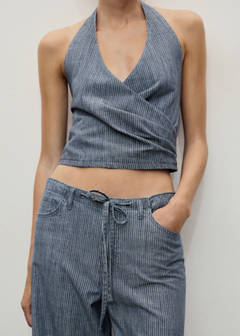 Striped crossover denim top — Blue 5