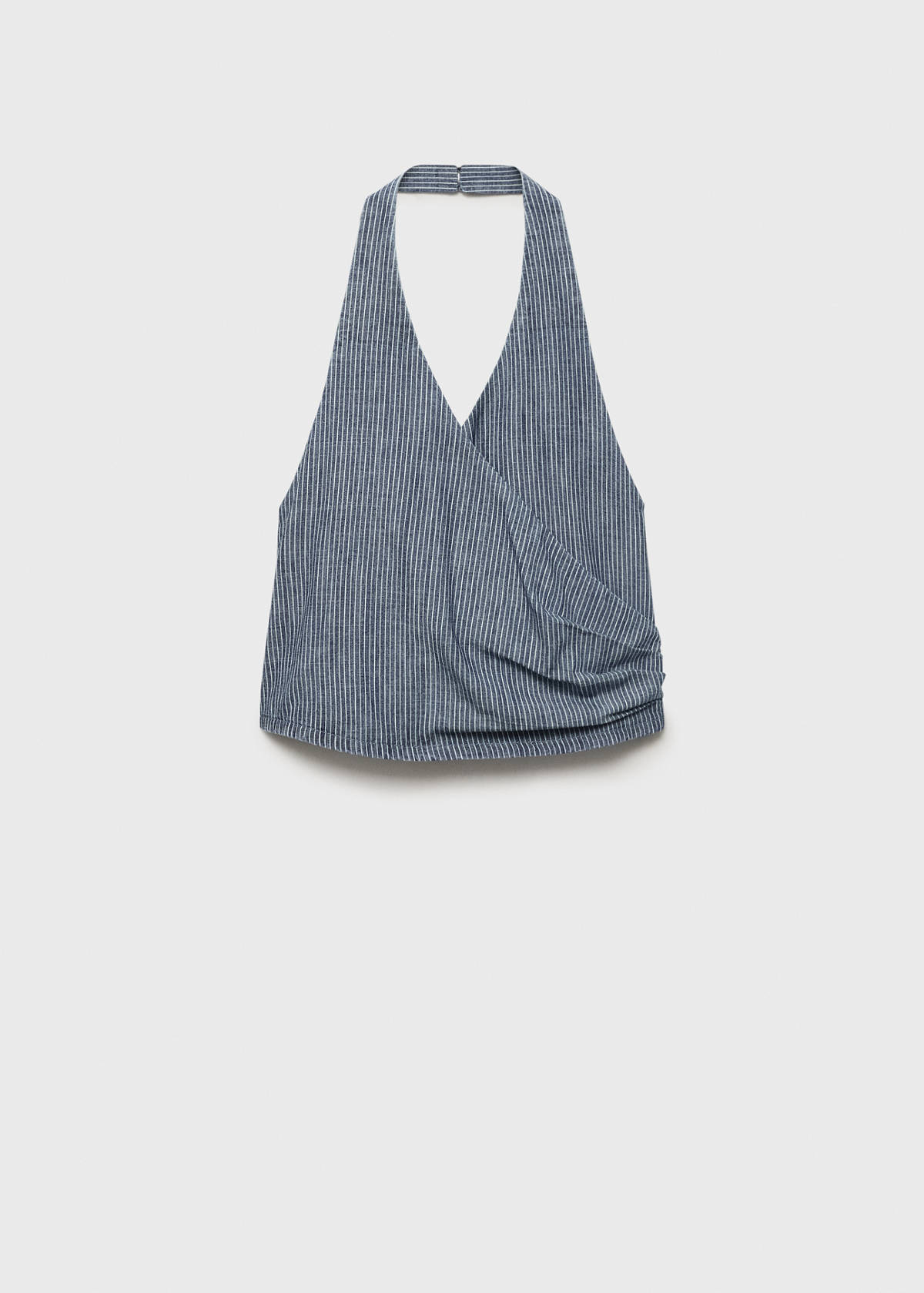 Striped crossover denim top — Blue