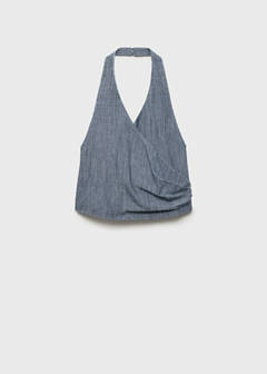 Striped crossover denim top — Blue 6