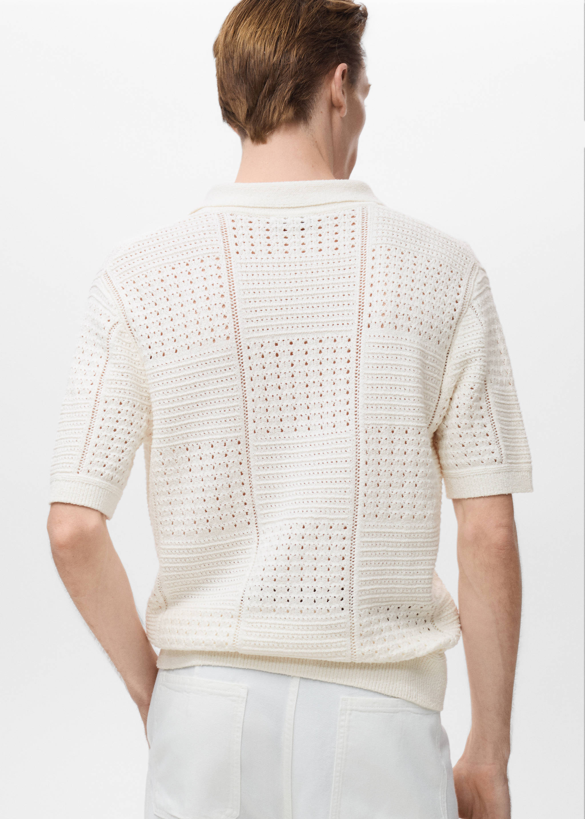 Knitted cotton polo shirt with lace pattern - Reverse of the article