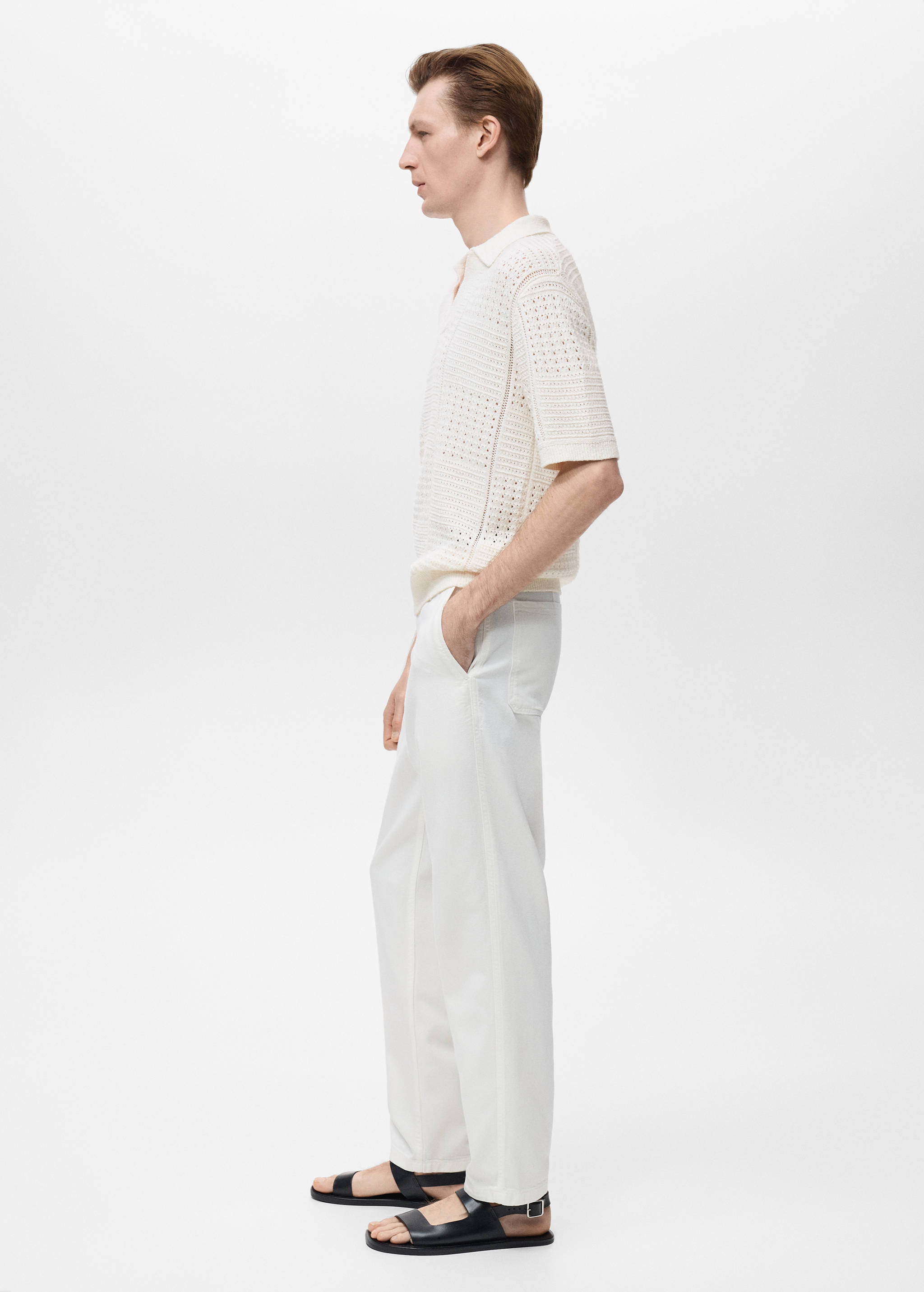 Knitted cotton polo shirt with lace pattern - Details of the article 2