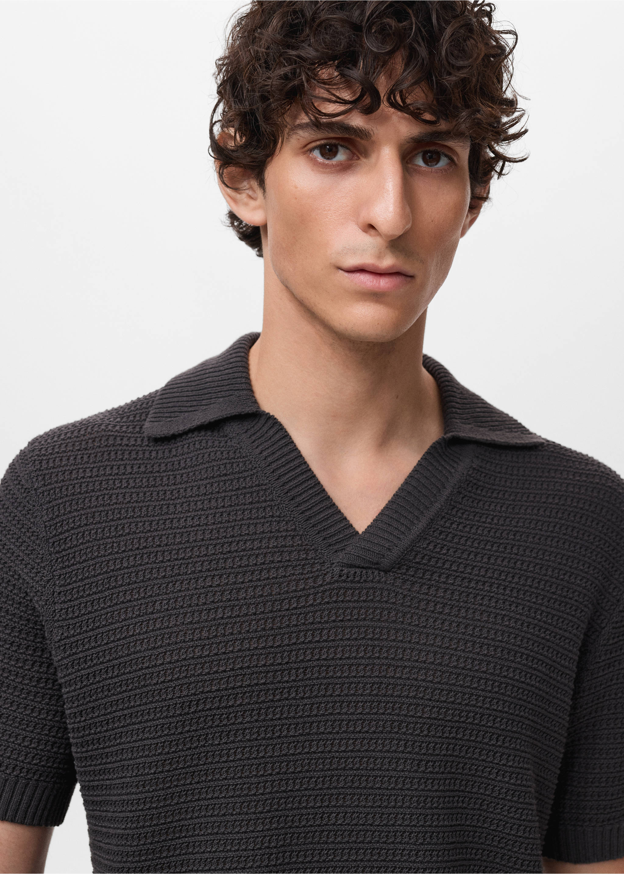 Polo coton en crochet - Détail de l'article 1, Gris anthracite. Ref: 17002908-00.