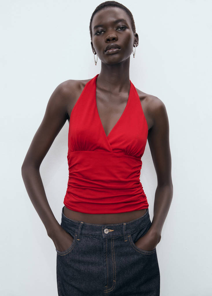 V-neck top with open back — Red