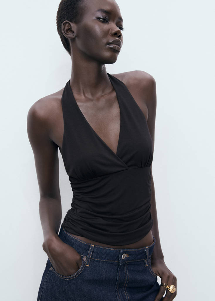 V-neck top with open back — Black