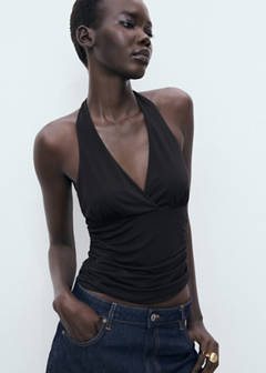 V-neck top with open back — Black 1