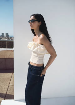 Strapless top with ruffles — Ecru 1